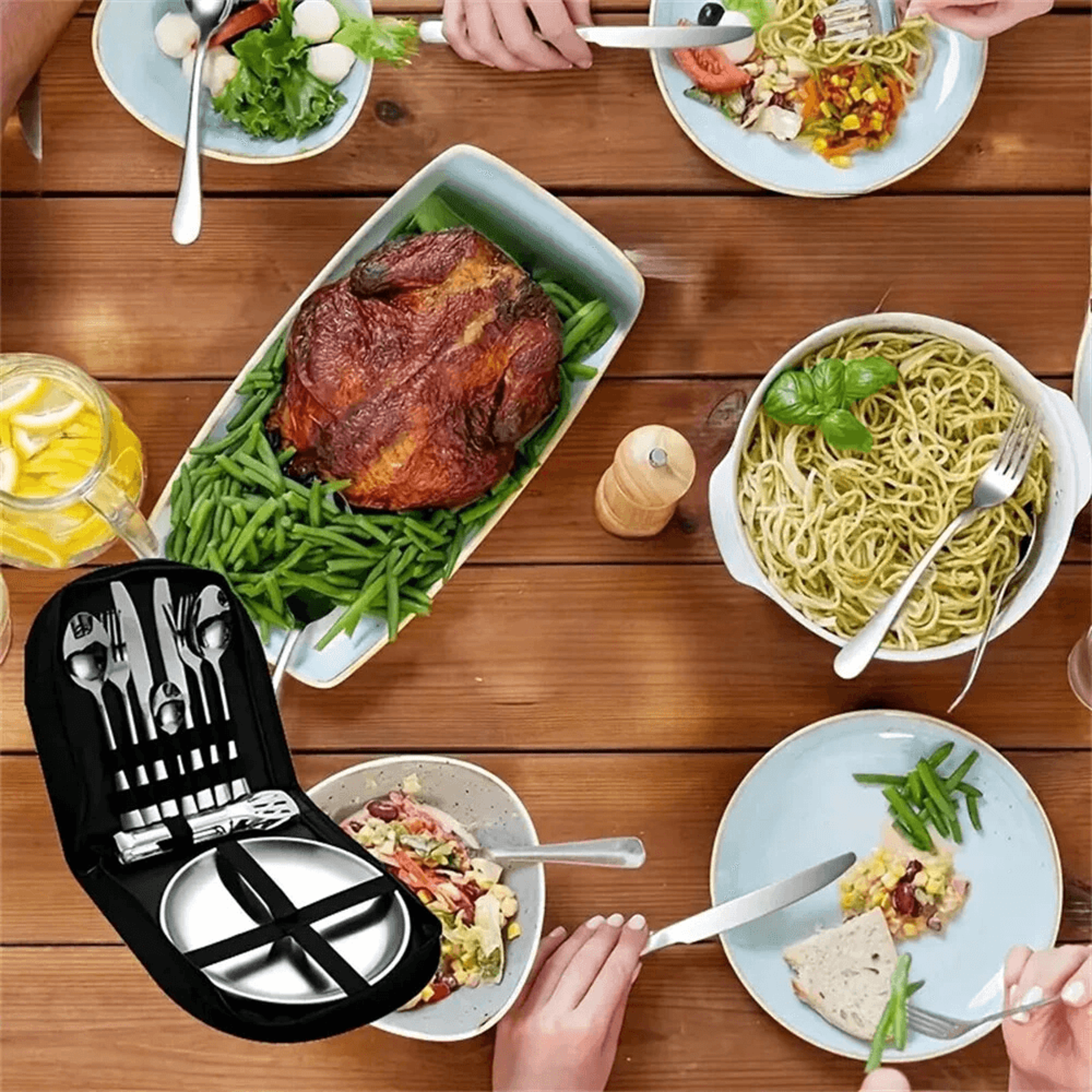 Stainless Steel Camping Flatware Set Portable Outdoor Dining Kit 8