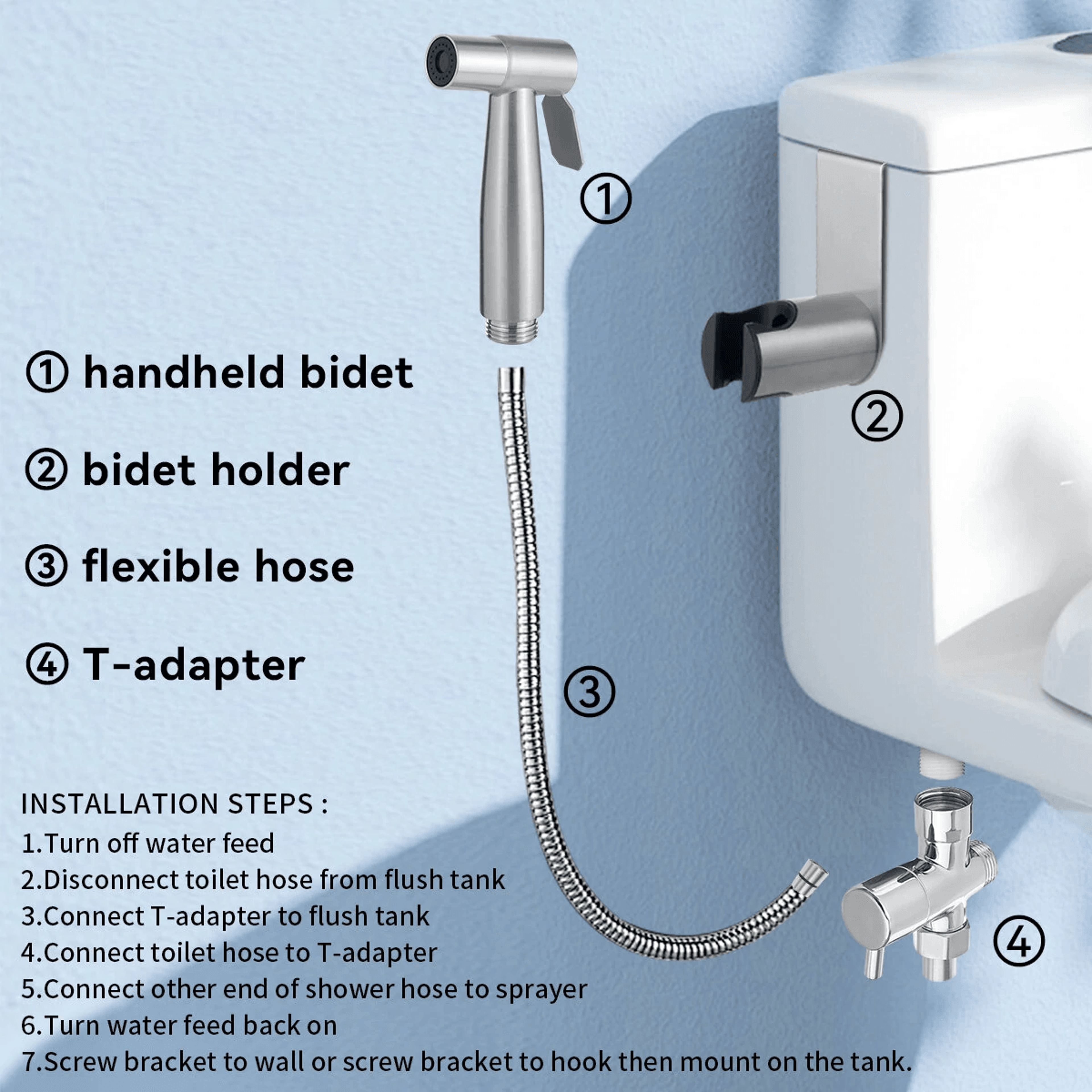 Stainless Steel Handheld Bidet Sprayer Kit For Toilet And Bathroom 4
