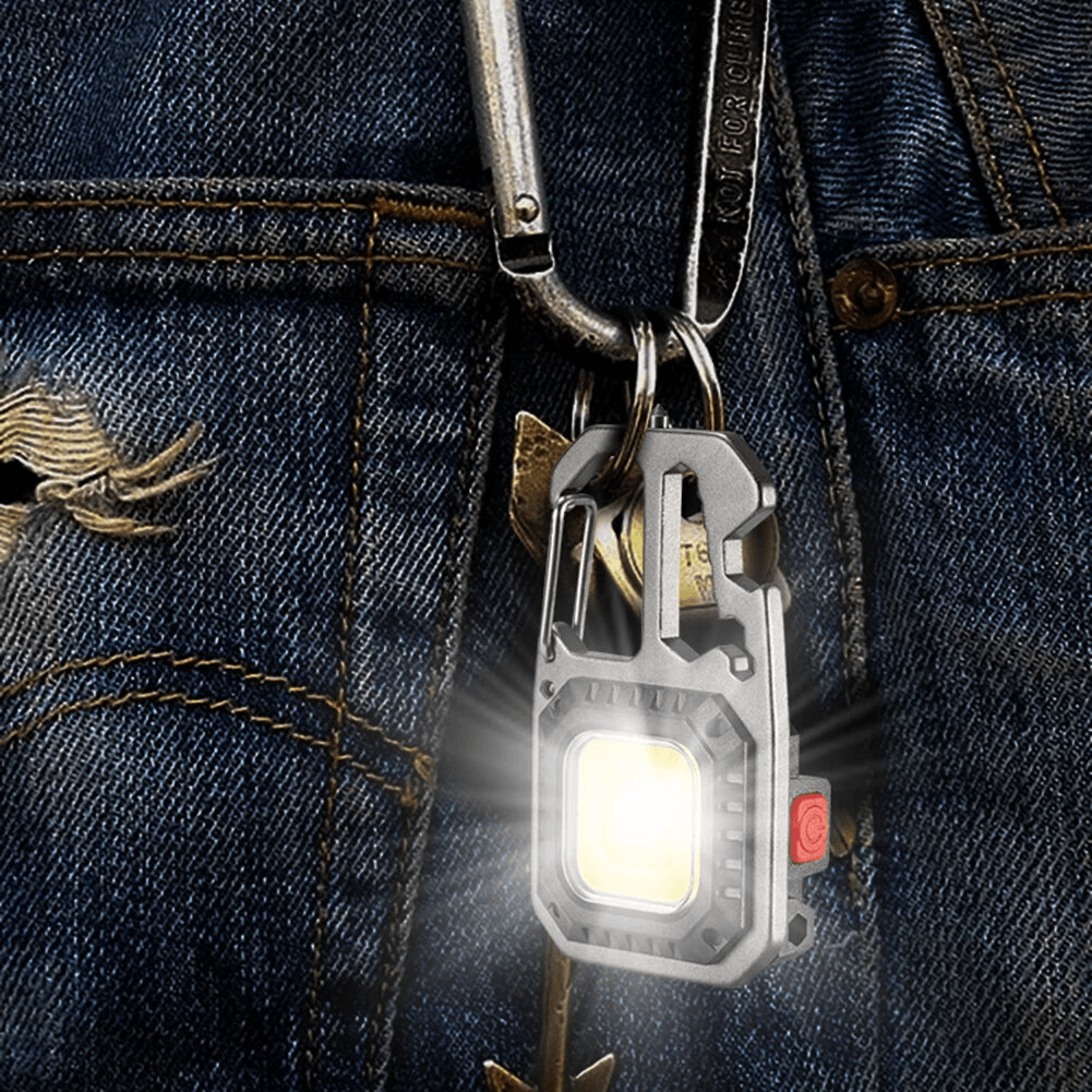 Multifunction Mini COB LED Keychain Flashlight With Emergency Tools 2