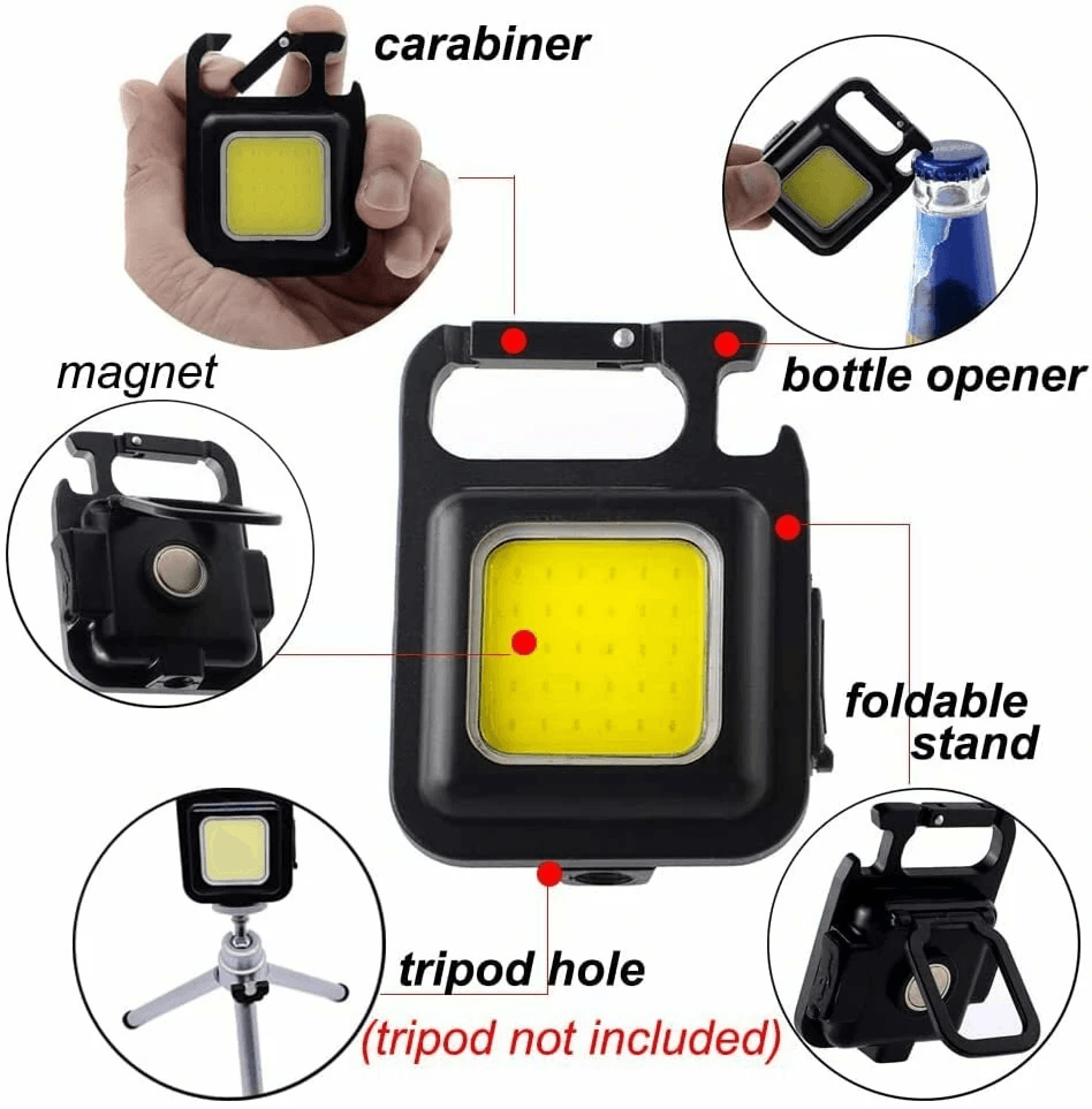 Rechargeable LED Keychain Flashlight With Magnetic Work Light And Bottle Opener 4