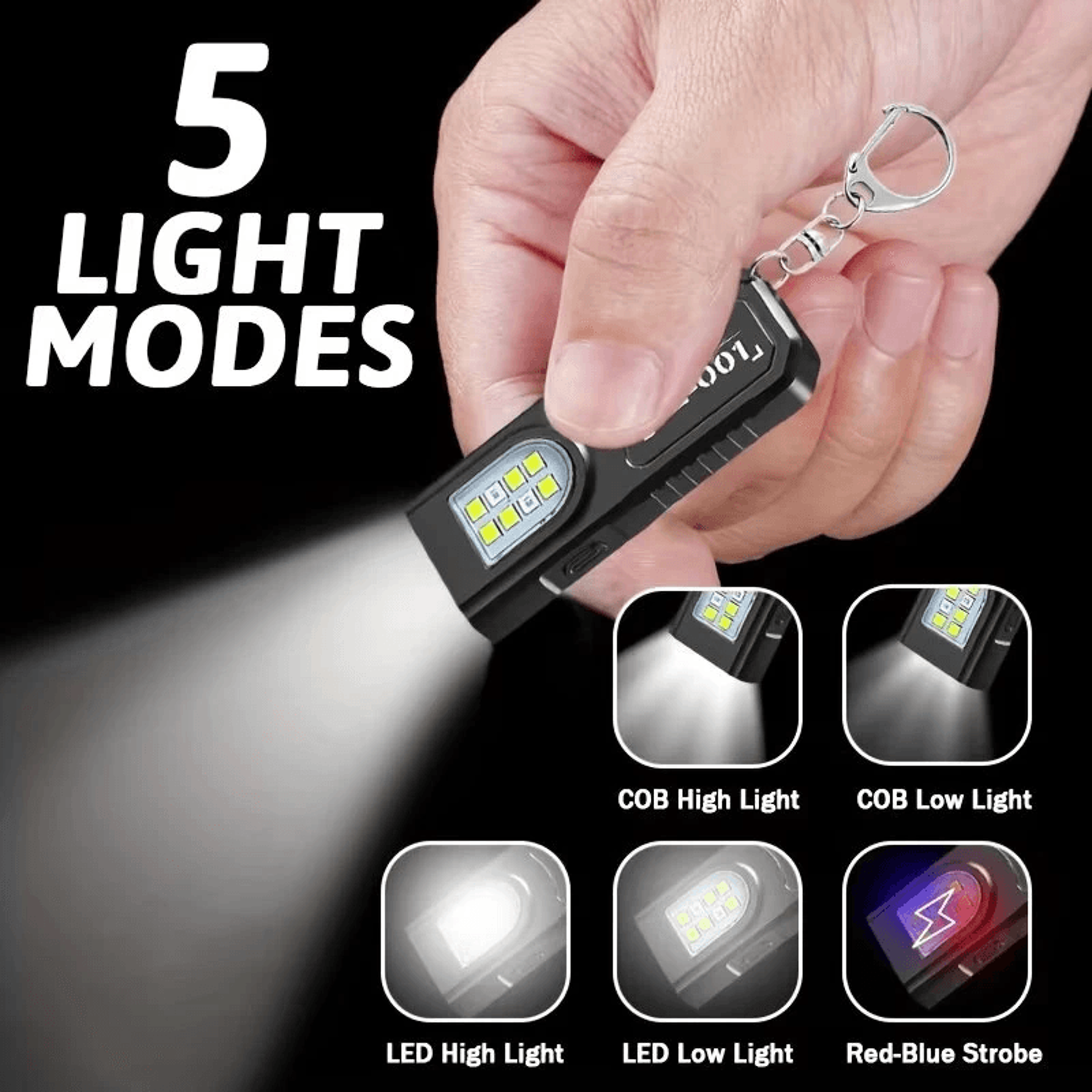 Rechargeable LED Keychain Flashlight With COB Work Light 1