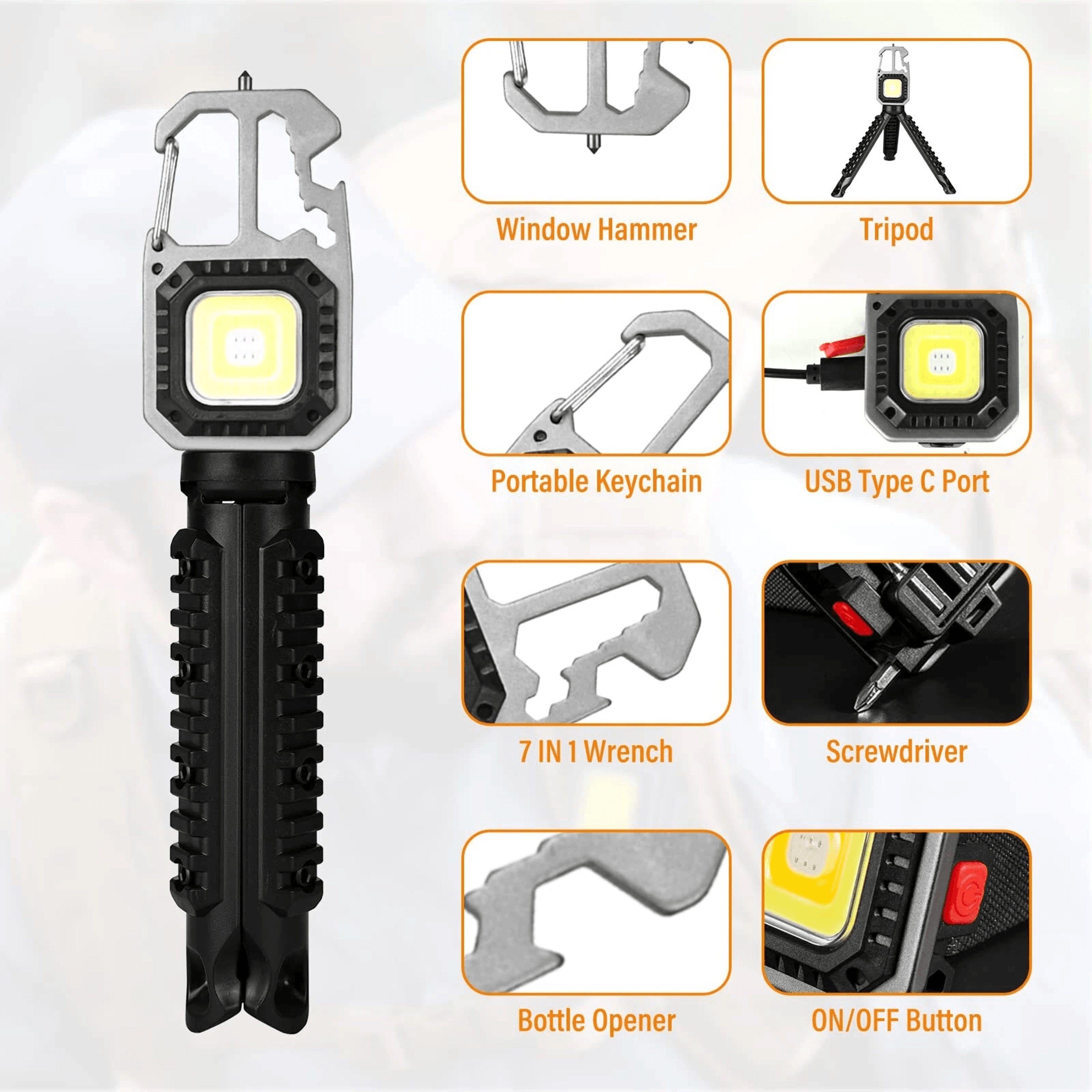 Rechargeable COB Keychain Flashlight With Magnetic Work Light 3