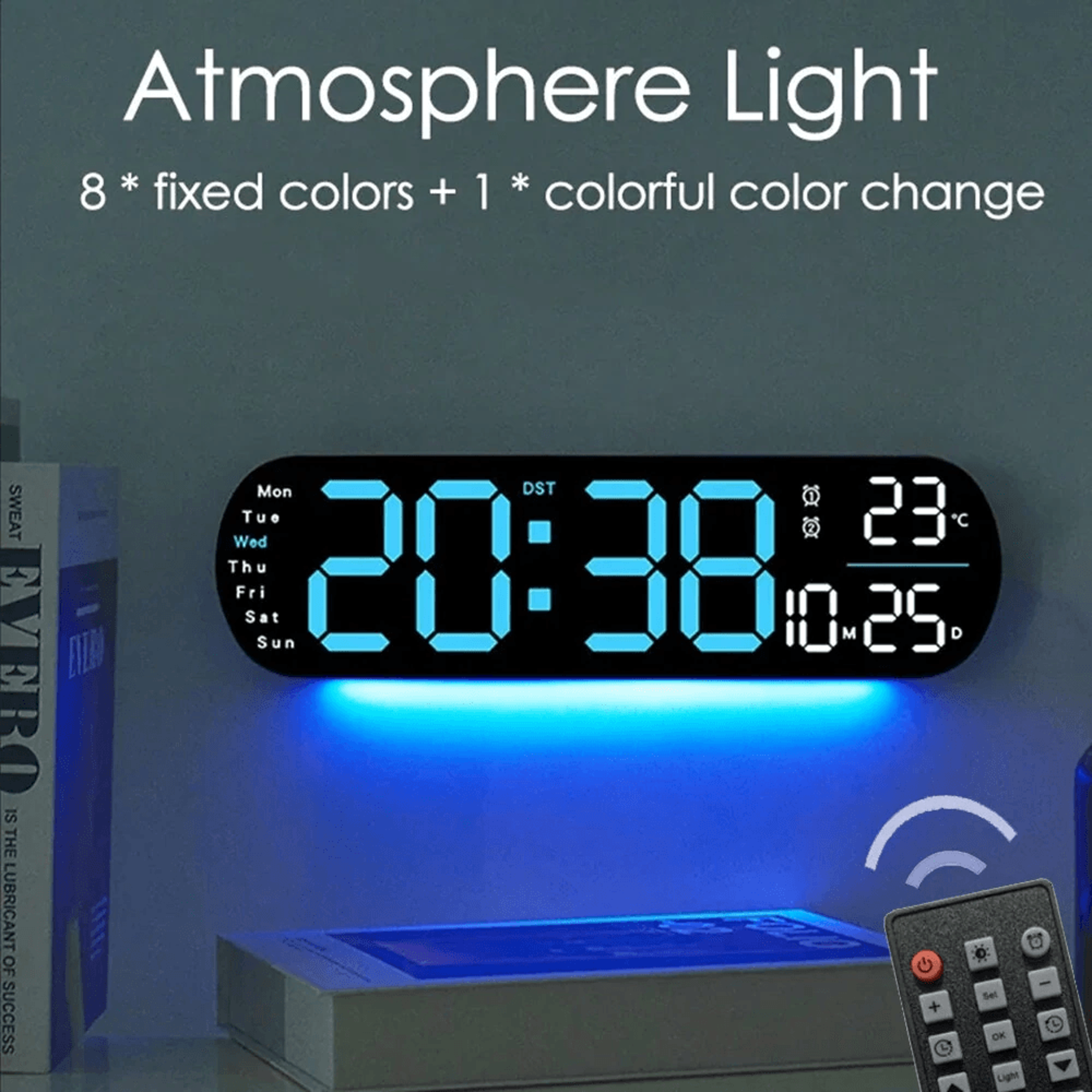 Modern LED Digital Wall Clock With Ambient Light Remote Control Temperature And Humidity Display 2