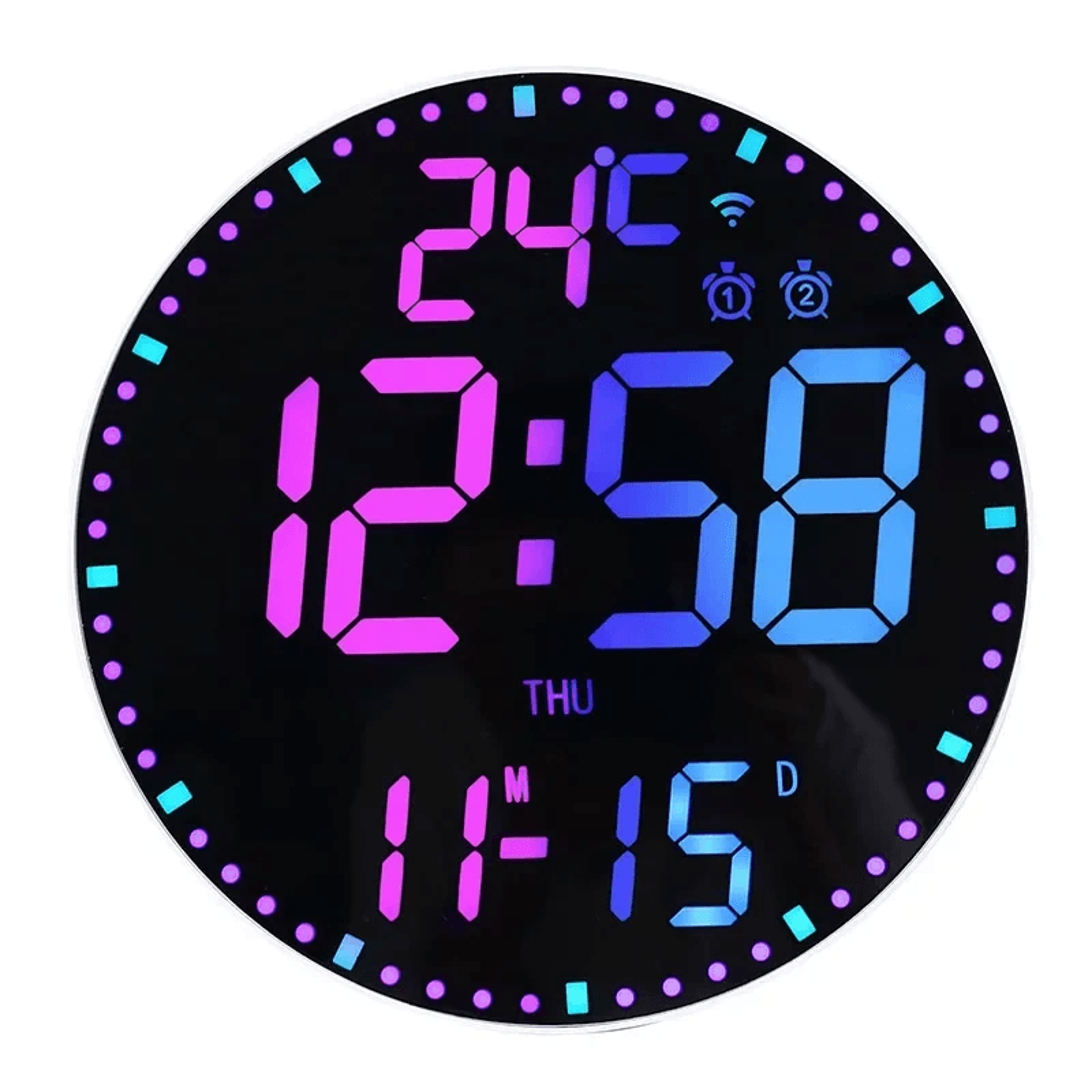 Smart WiFi RGB Digital Wall Clock With Calendar Date And Temperature Display 0