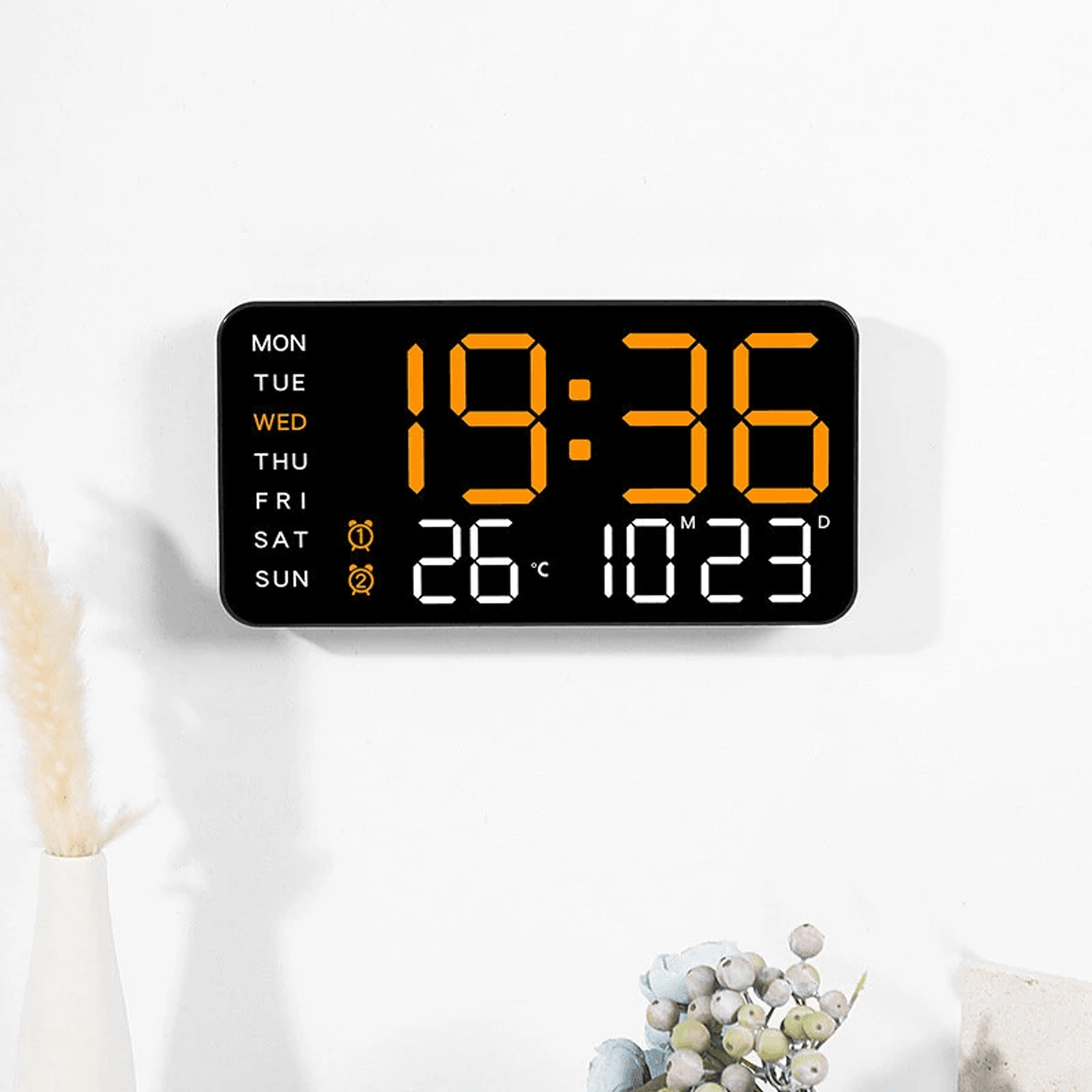 Modern LED Digital Wall Clock With Temperature Display And Adjustable Brightness 0