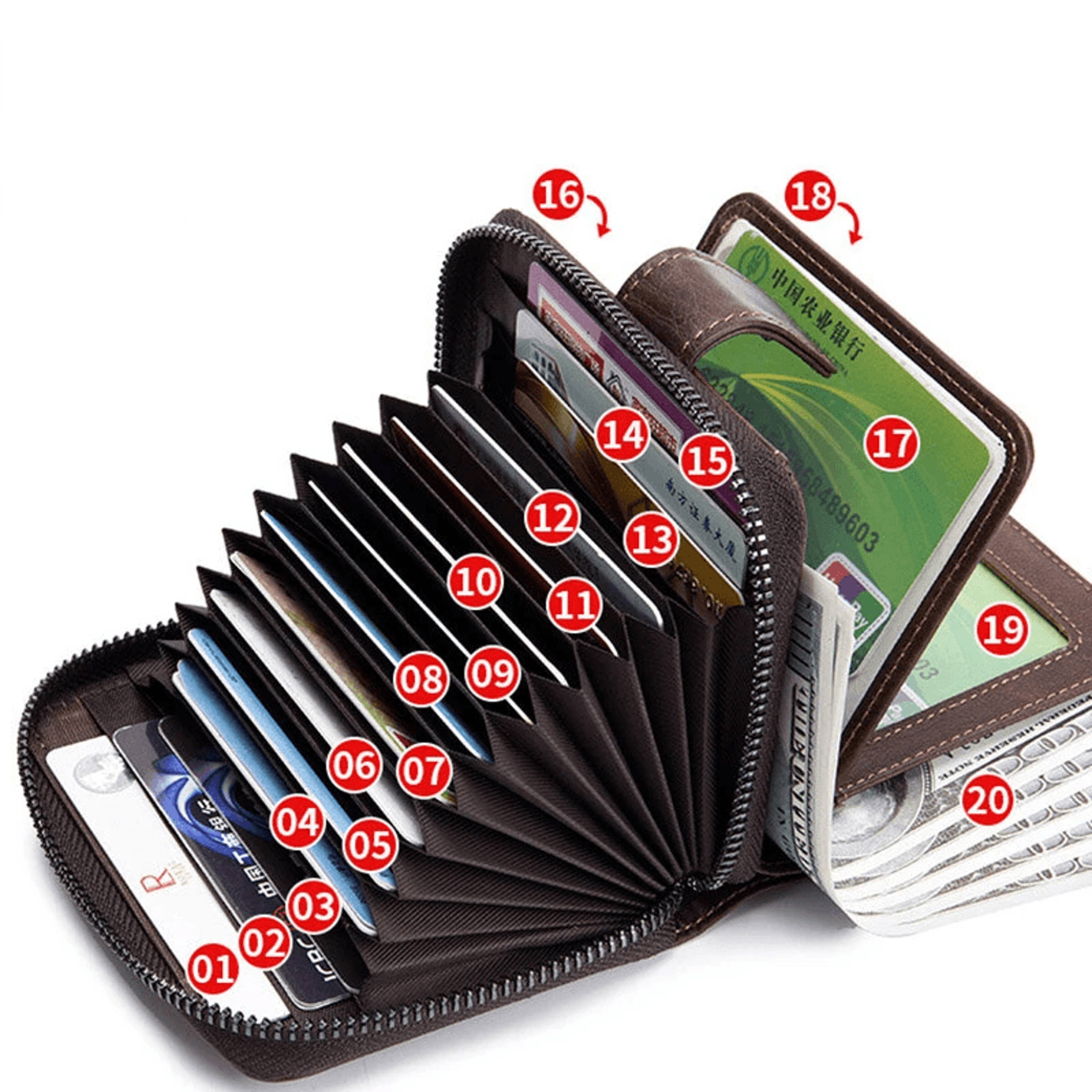 Mens Genuine Leather RFID Blocking Zipper Wallet With Coin Pocket 3