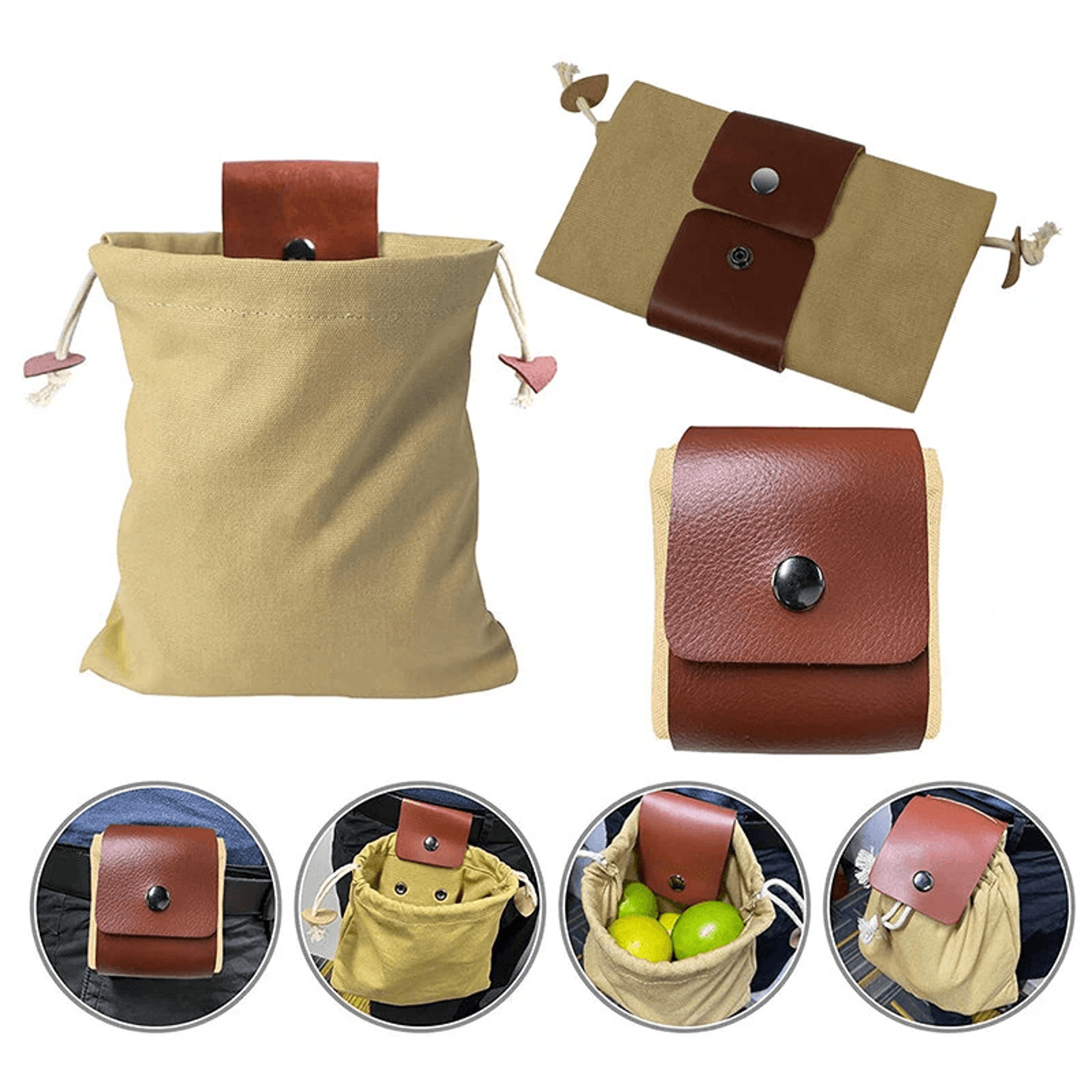 Foldable Canvas Foraging Pouch Large Capacity Belt Bag For Hiking And Camping 5