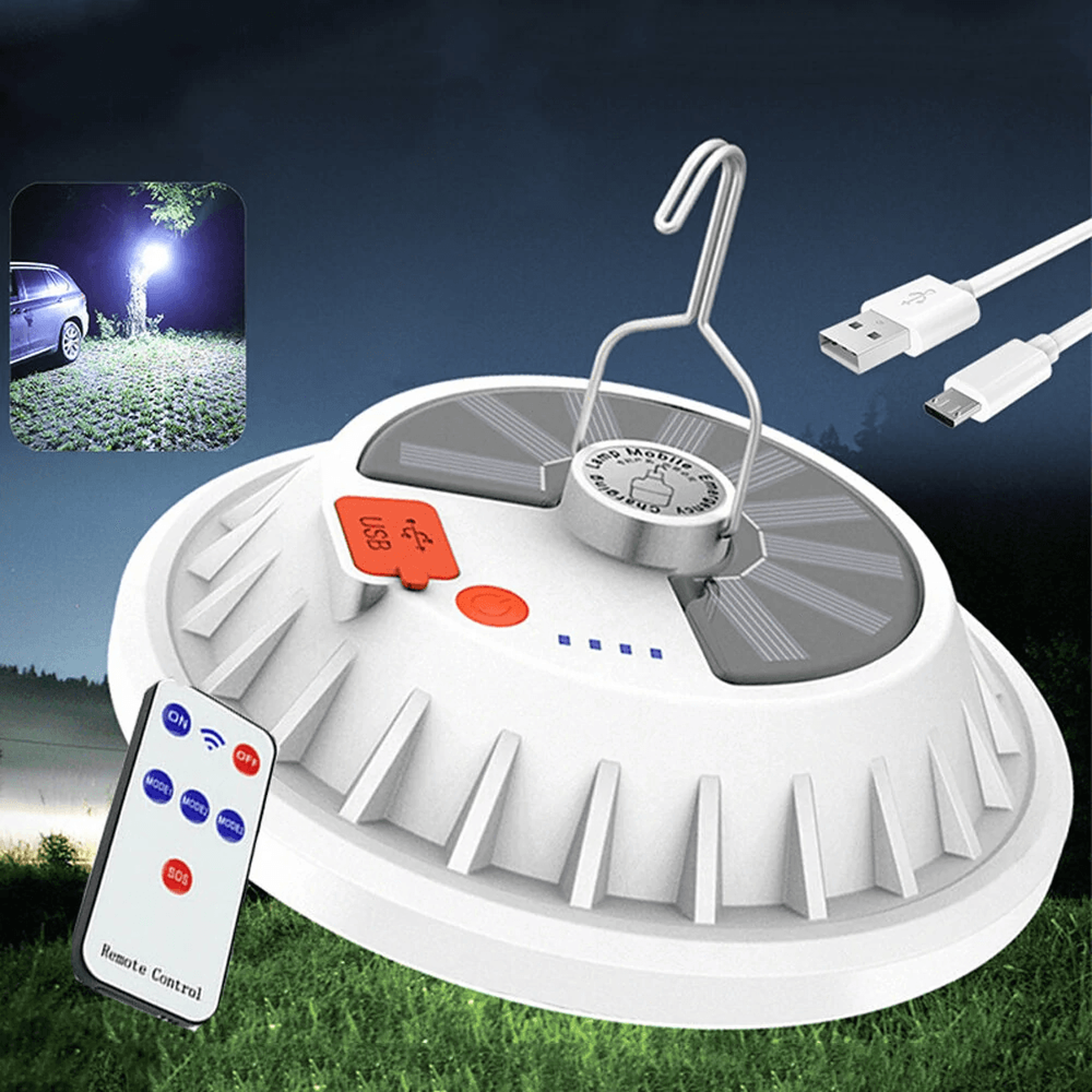 Solar Camping Light With Remote Control Hanging Tent Light And Power Bank 1