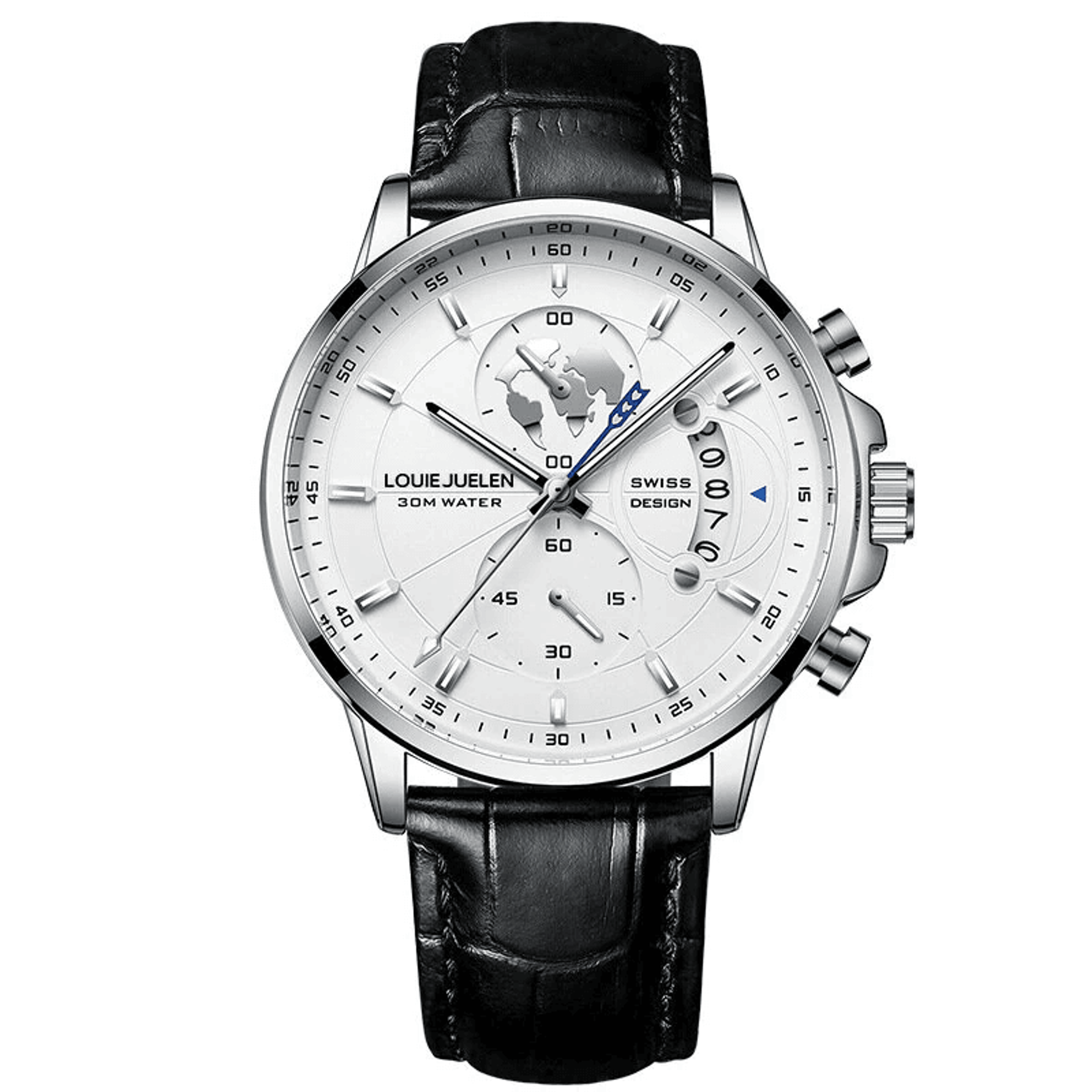 men's chronograph quartz watch with leather band luminous display and date