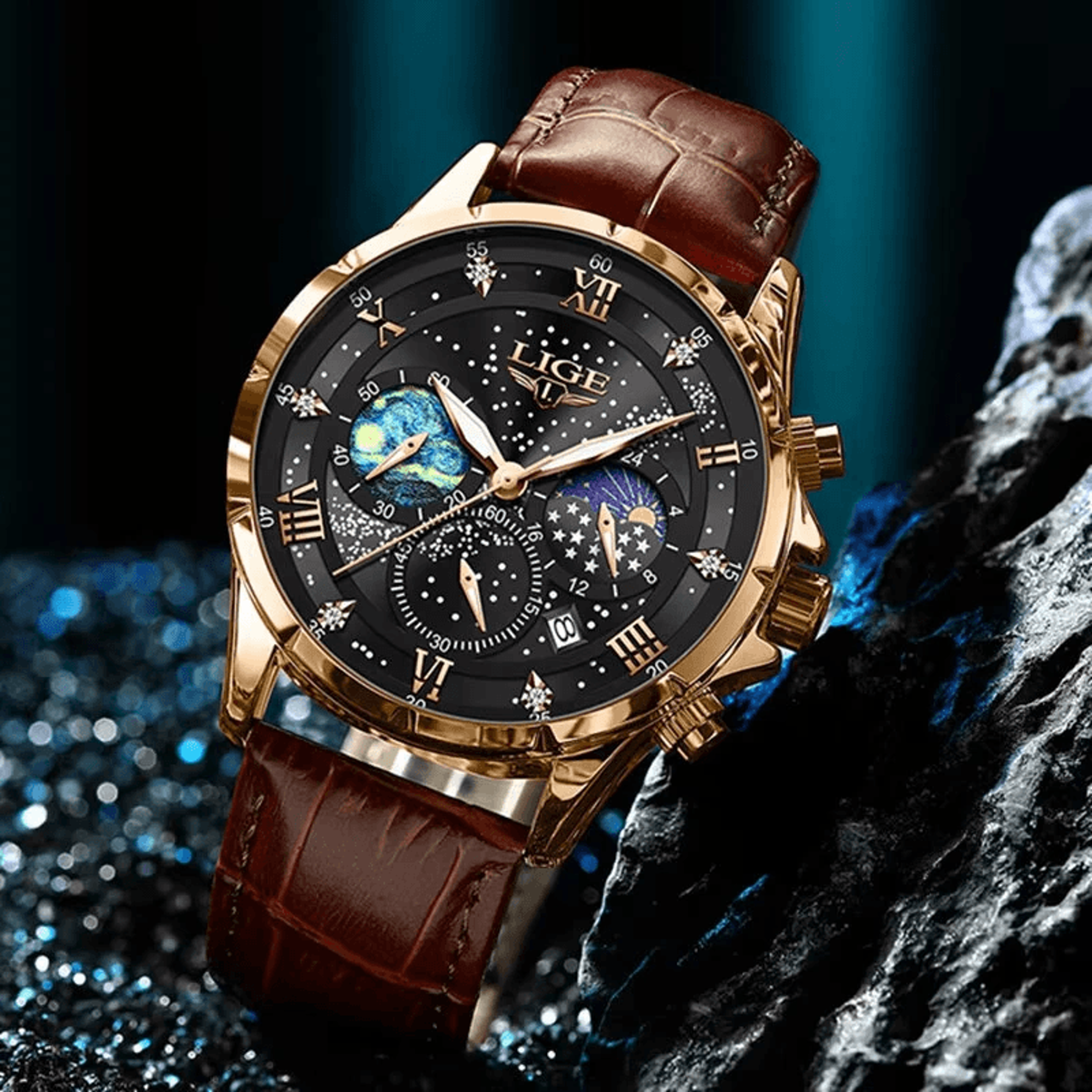 Mens Waterproof Quartz Watch With Luminous Display Leather Strap And Auto Calendar 4