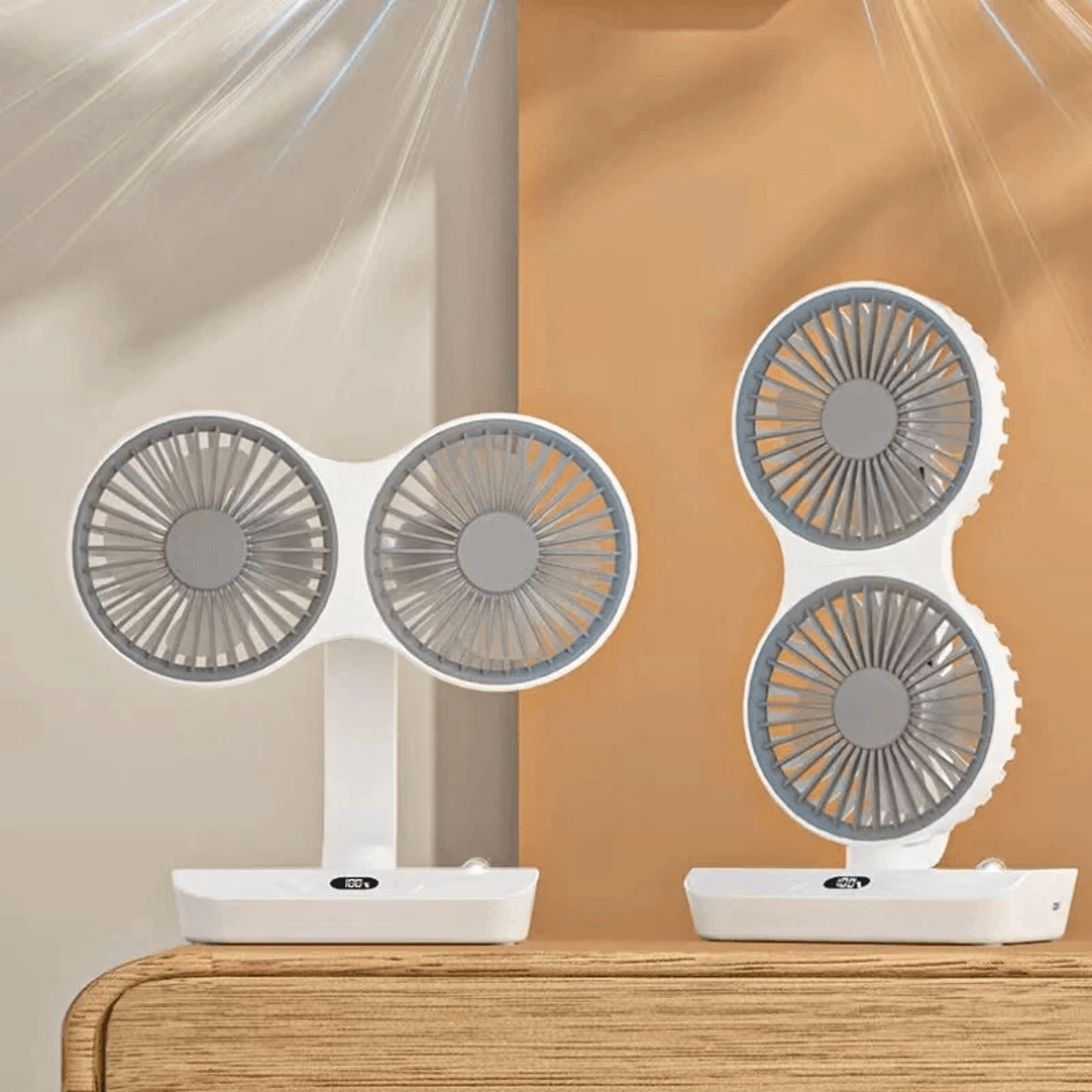 Dual Head Rechargeable Oscillating Desk Fan With Degree Adjustable Airflow 1