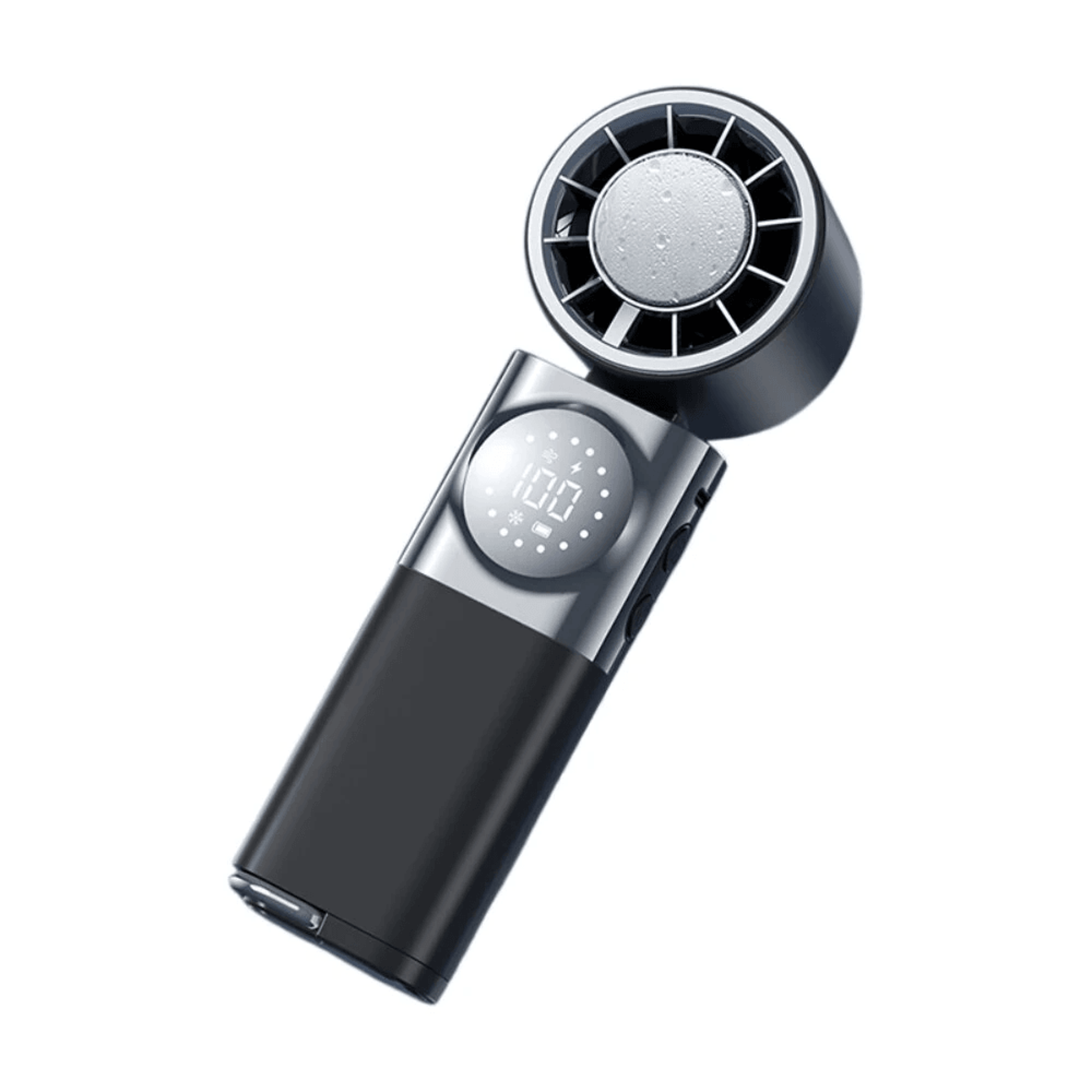 portable handheld ice cooling fan with speed control digital display and foldable neck design