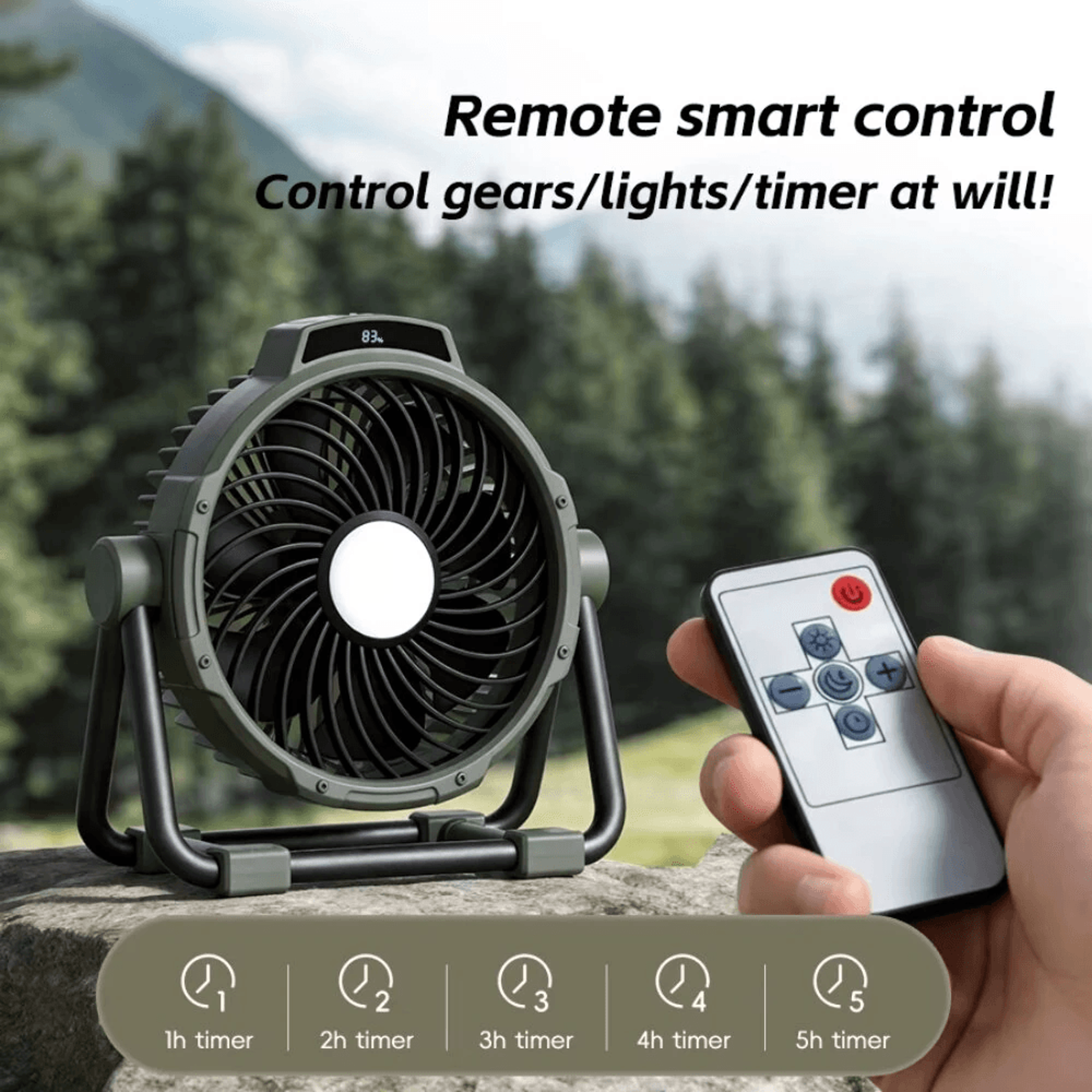Rechargeable Camping Fan With Remote Control LCD Display And Speed Cooling 1