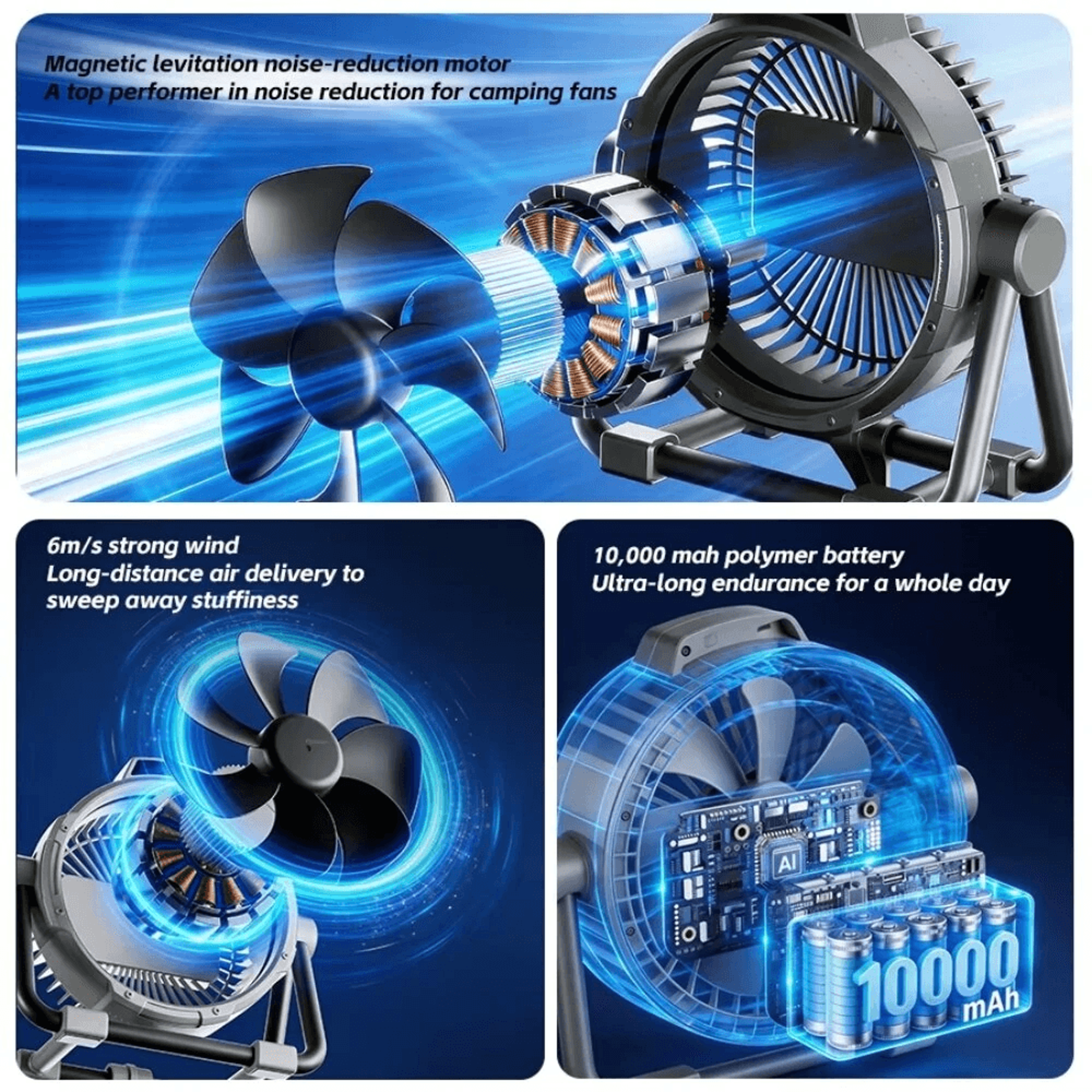 Rechargeable Camping Fan With Remote Control LCD Display And Speed Cooling 3