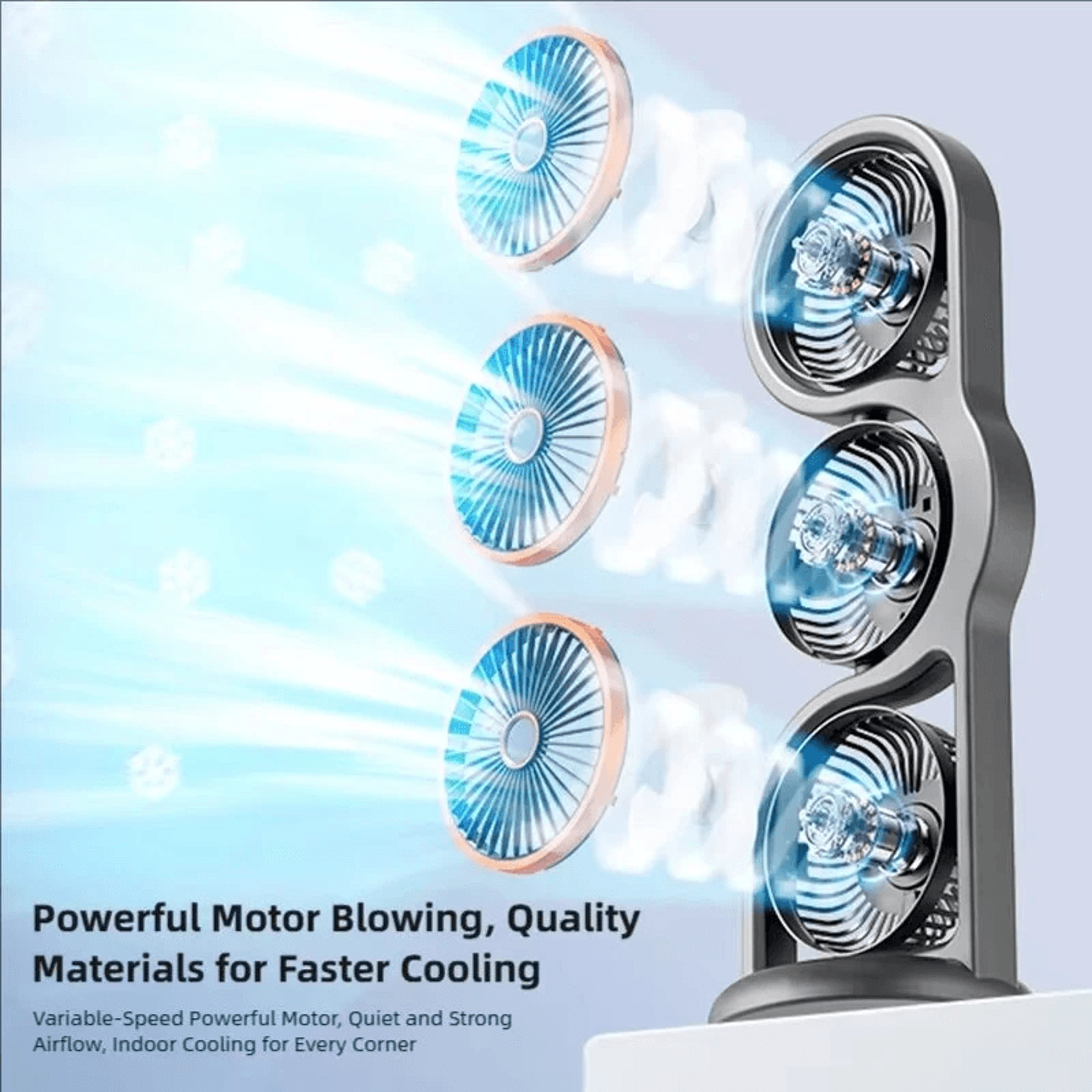 Three Head Portable Desk Fan With Degree Adjustable Airflow And USB Rechargeable Cooling 4