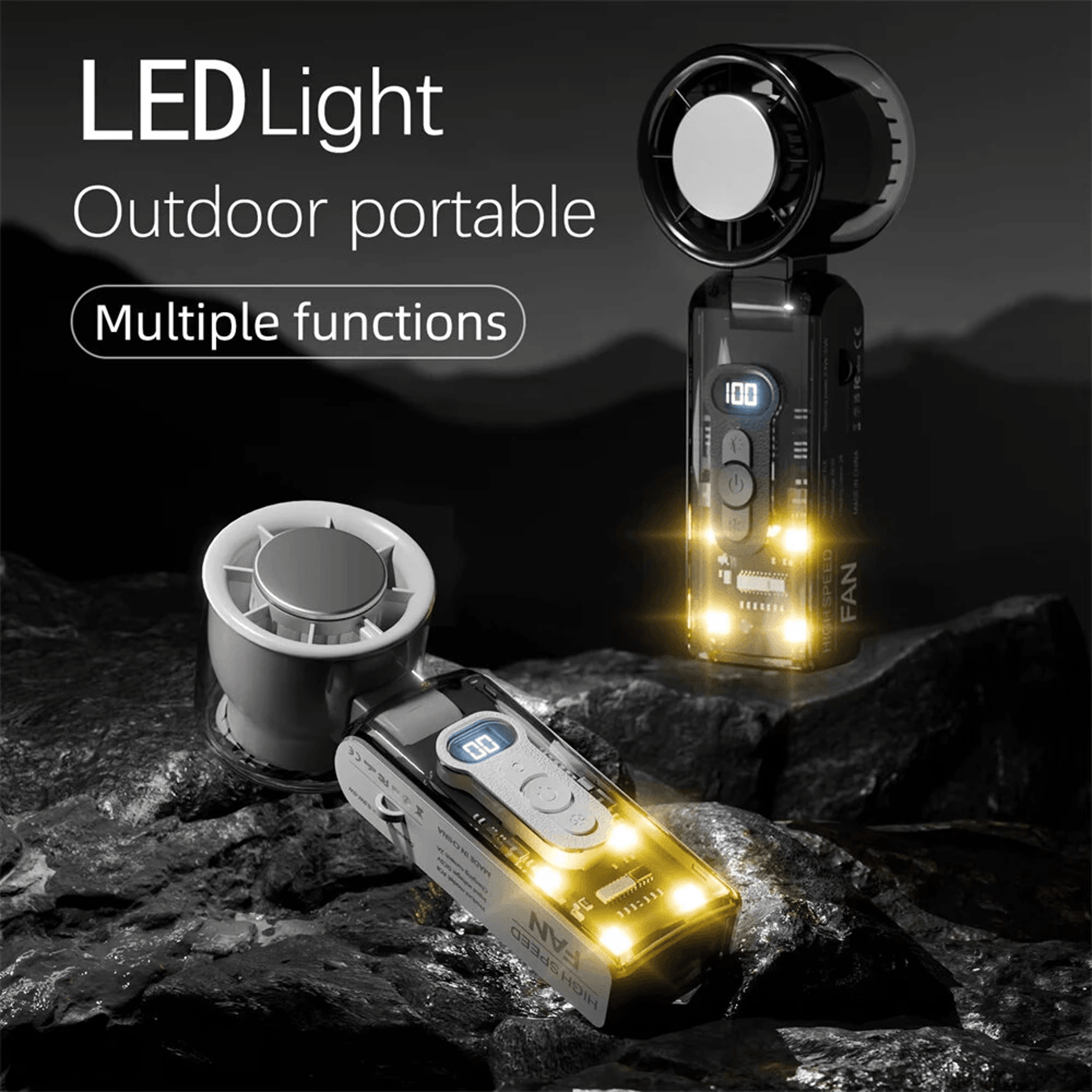 Rechargeable Handheld Turbo Fan With Cooling Function LED Light And Foldable Desktop Design 4