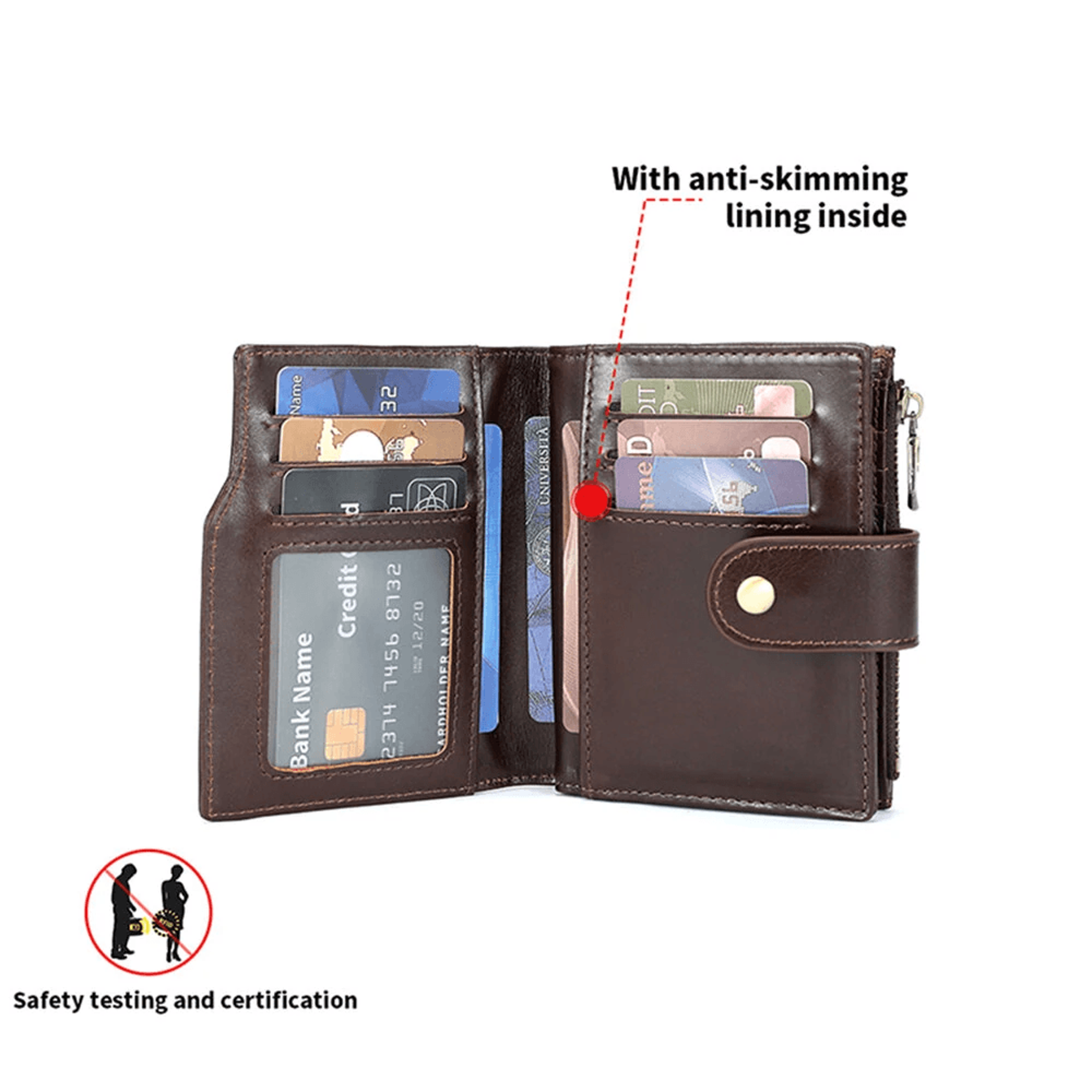 Top Grain Cowhide RFID Blocking Wallet For Men With Multi Card Storage And Coin Pocket 7