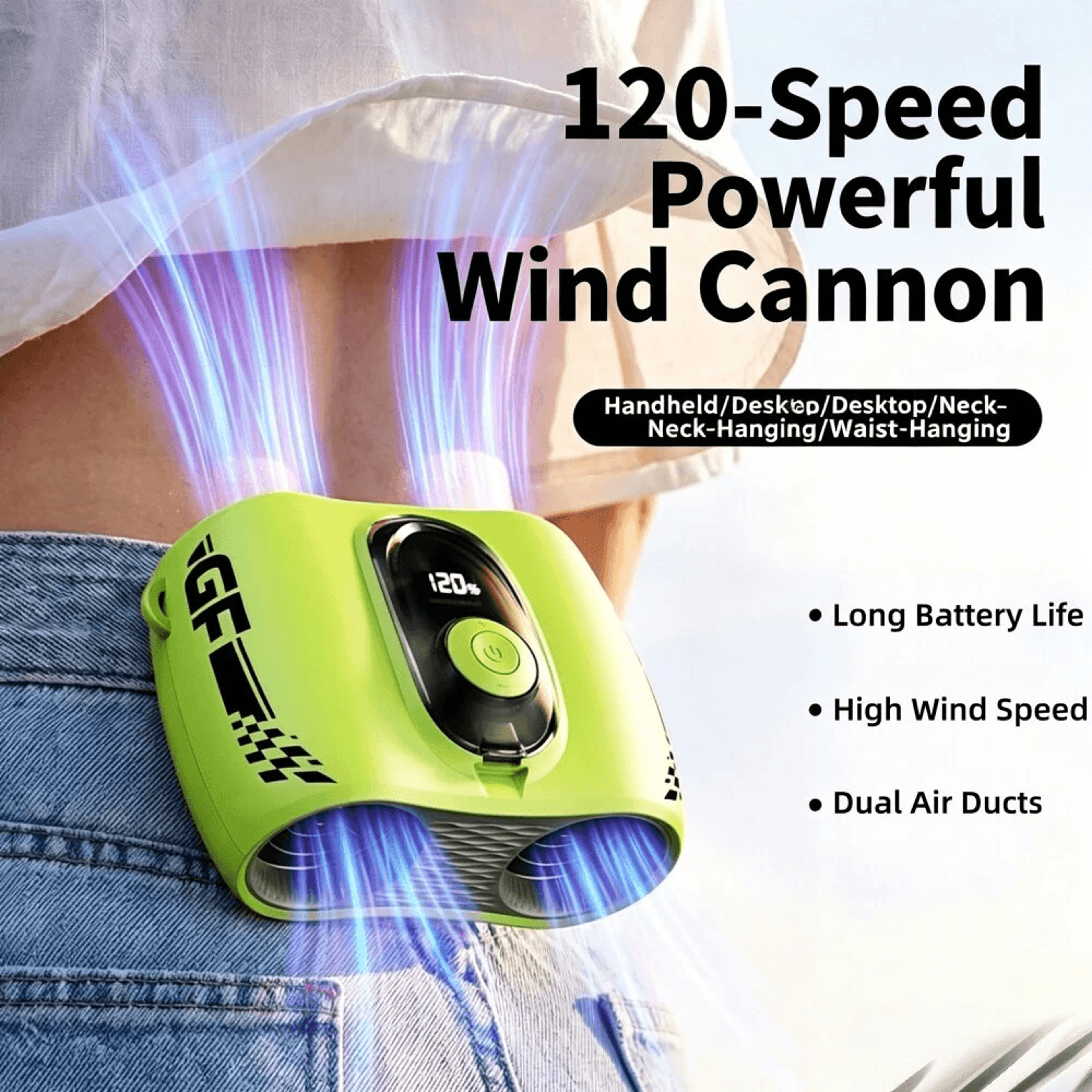Dual Head Portable Waist Fan Rechargeable Hands Free Cooling Fan With Adjustable Airflow 5