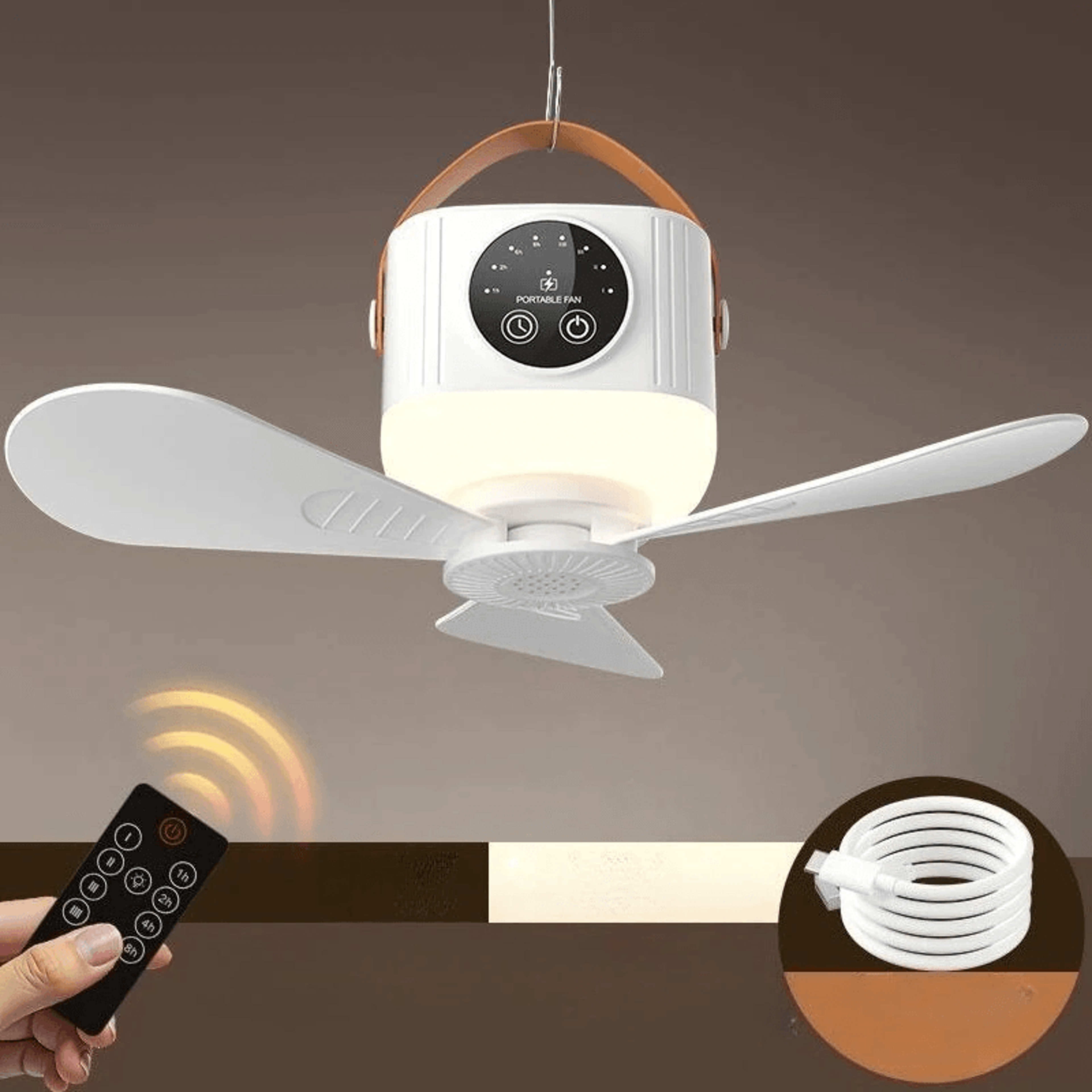 Portable Rechargeable Ceiling Fan With LED Light Remote Control And Timer 7