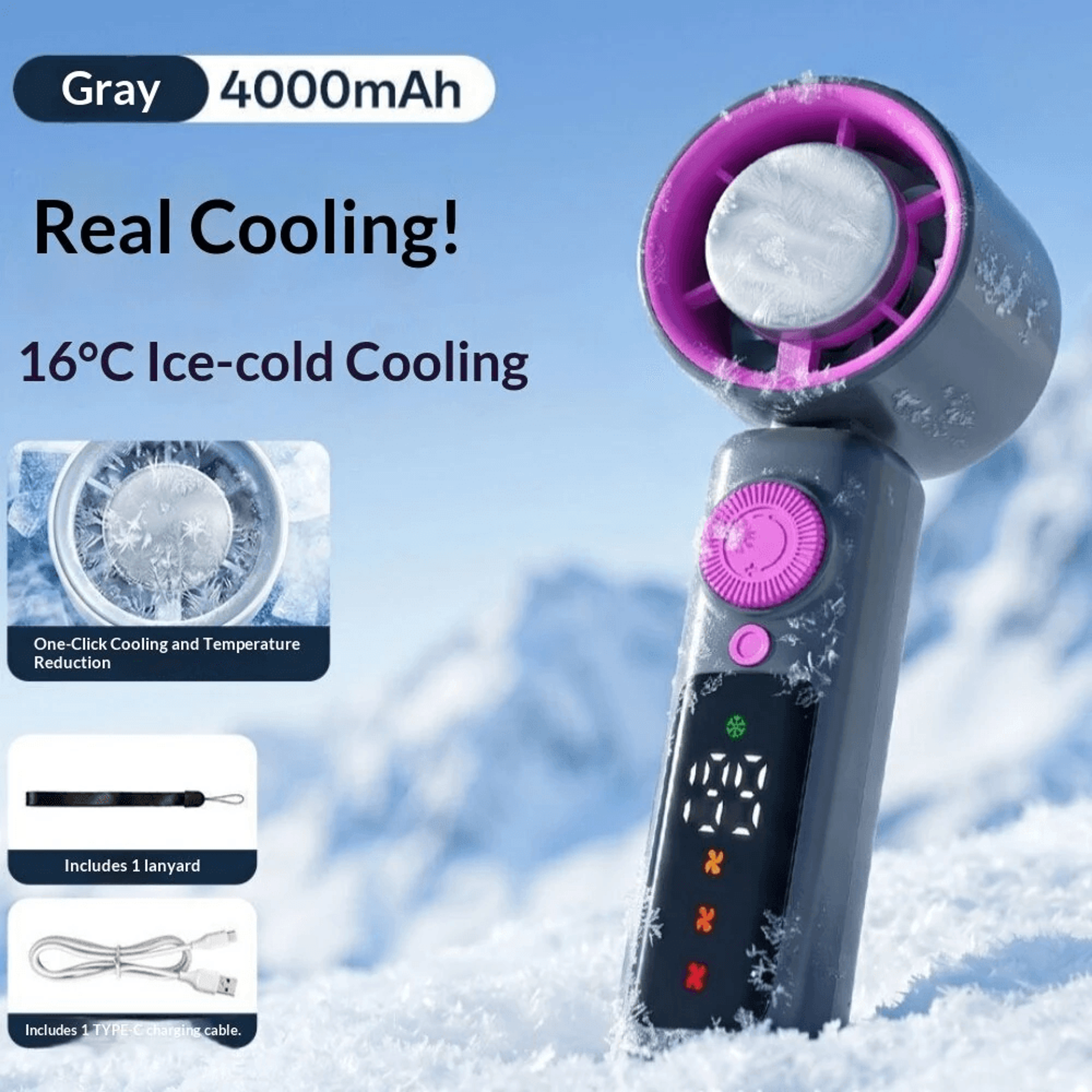 Rechargeable Handheld Fan With Speed Settings LED Display And Desktop Design 6