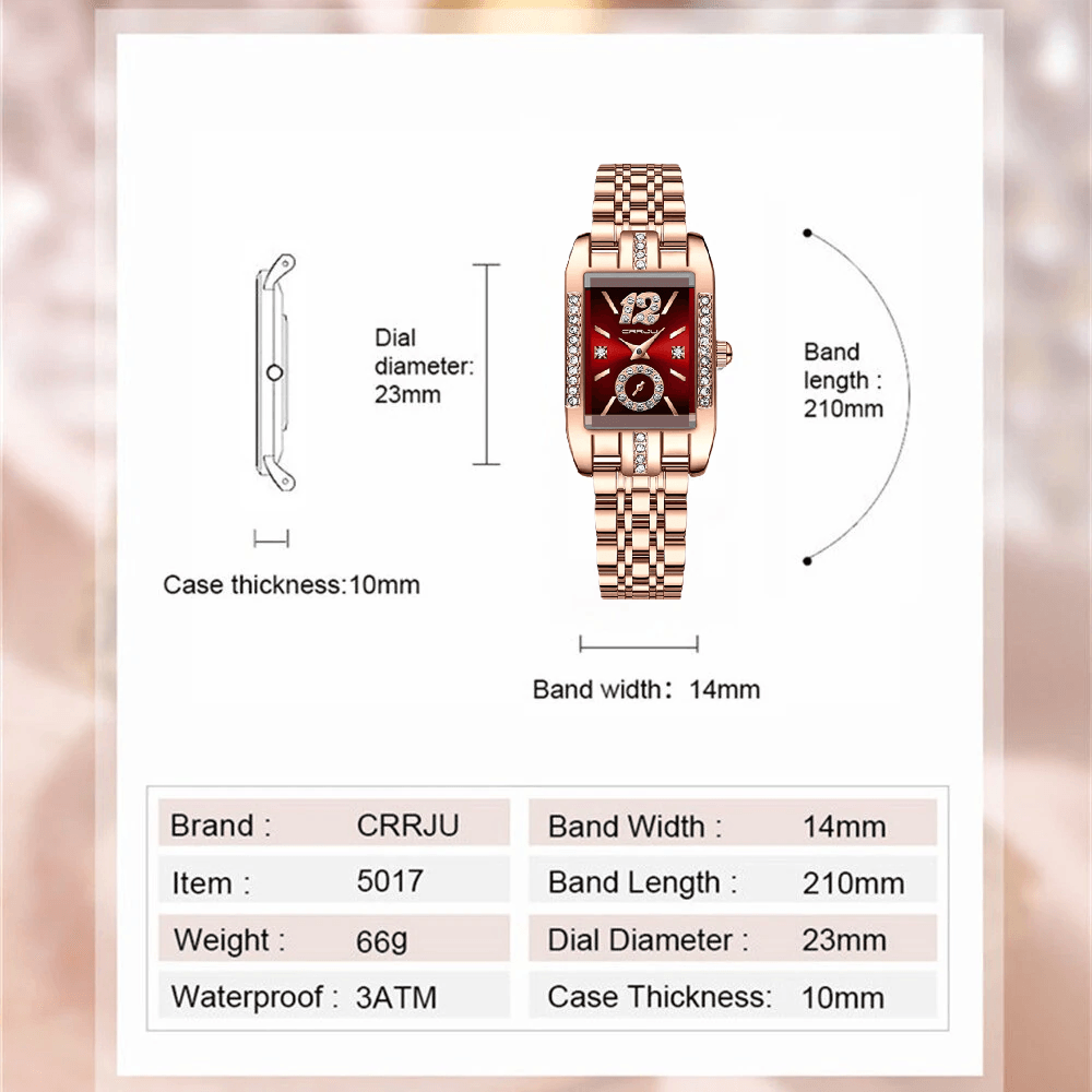 Rectangular Womens Quartz Watch With Rhinestone Dial And Stainless Steel Strap 4