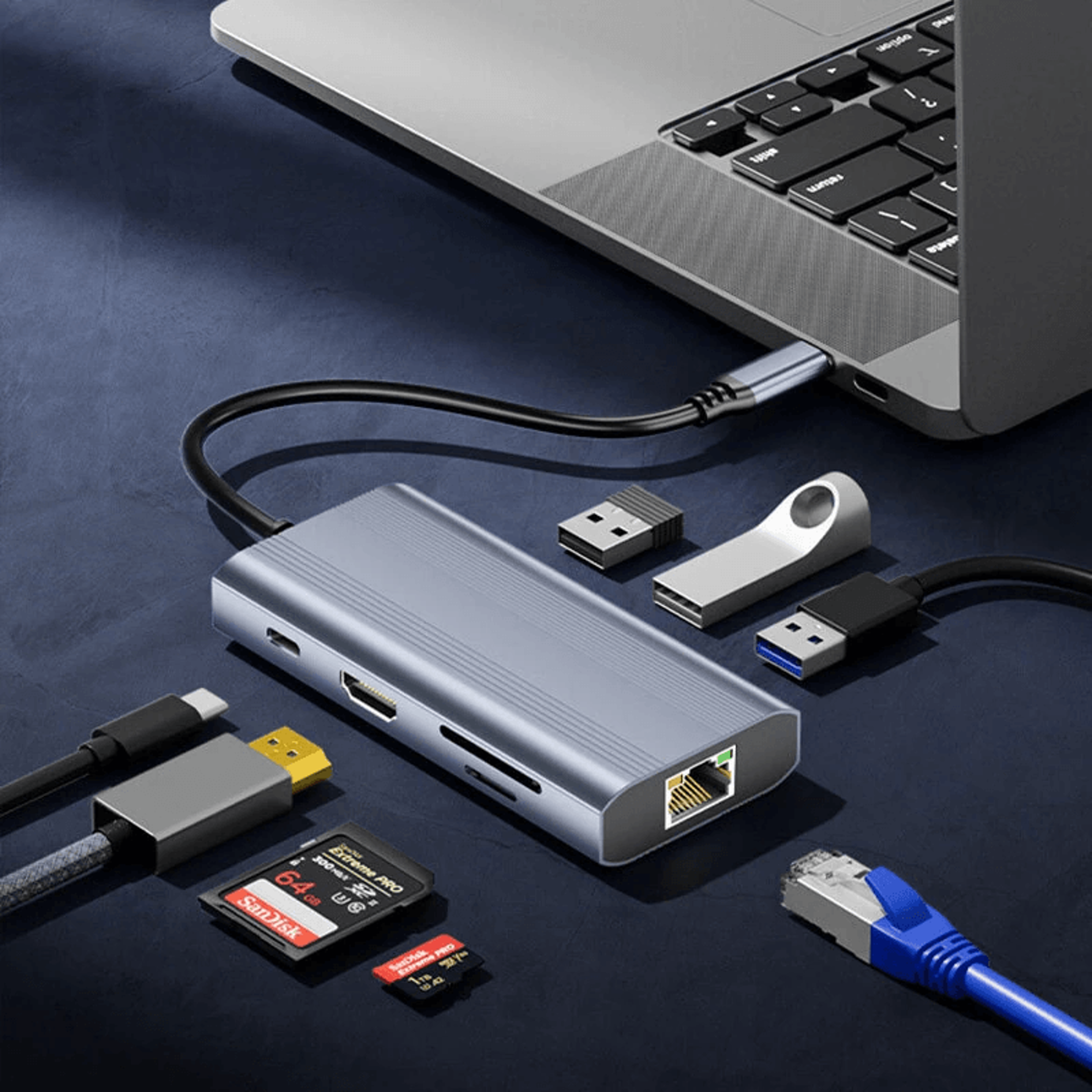 USB C Hub With HDMI PD Ethernet And Card Reader 1