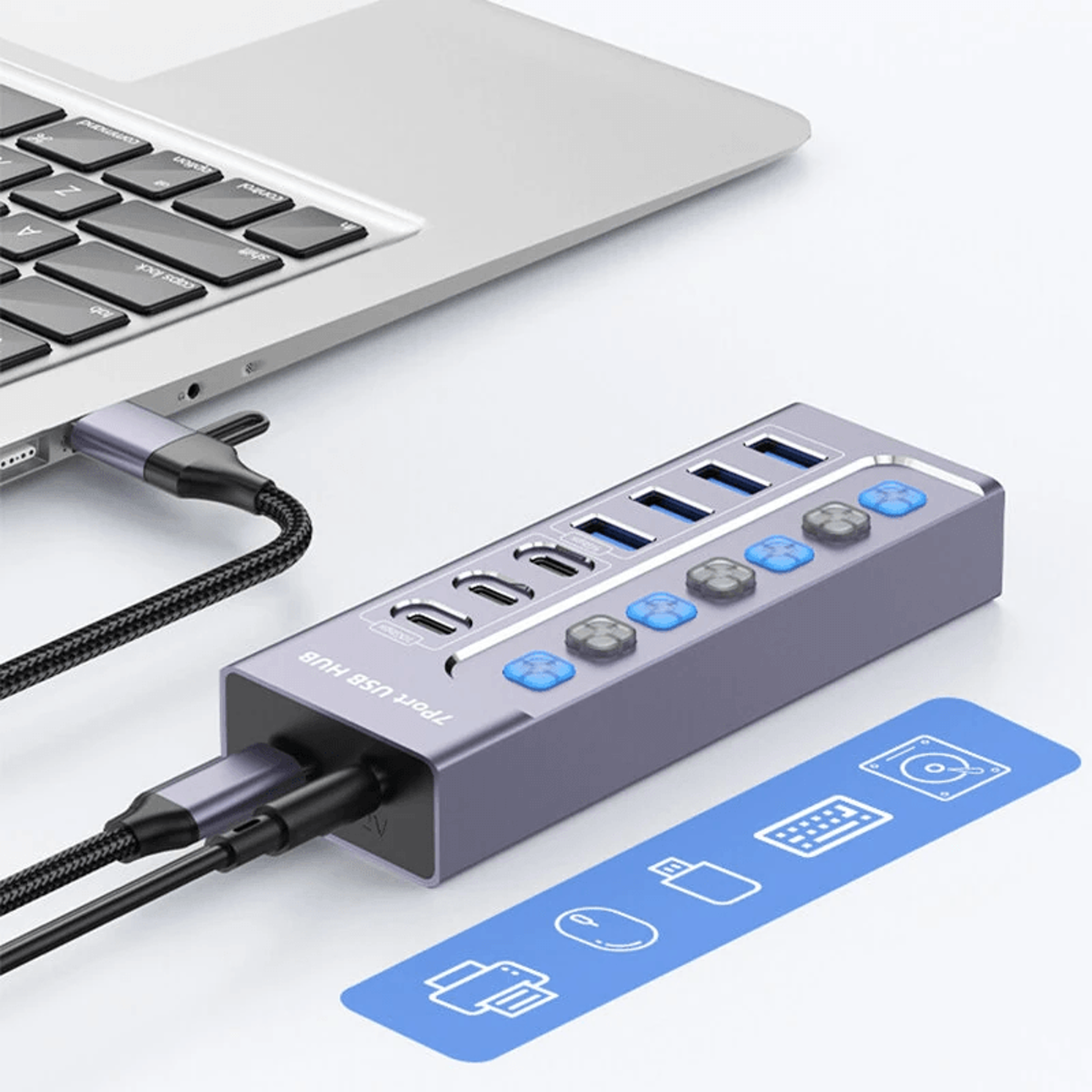 Port Powered USB Hub With USB C And USB A High Speed Data Ports And Independent Switches 2