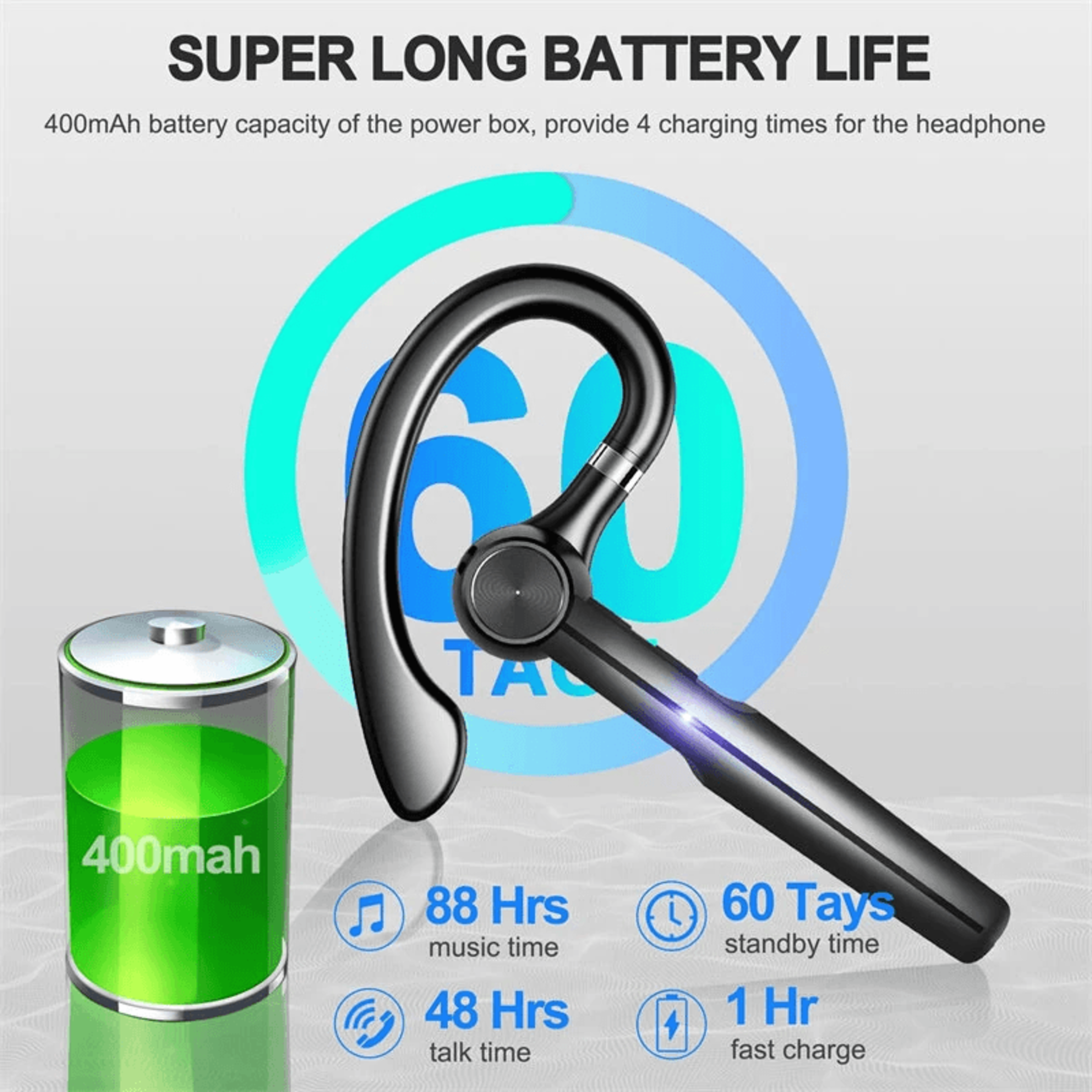 Wireless Bluetooth Earhook Headset With Dual Mic Noise Cancelling And Charging Case 5