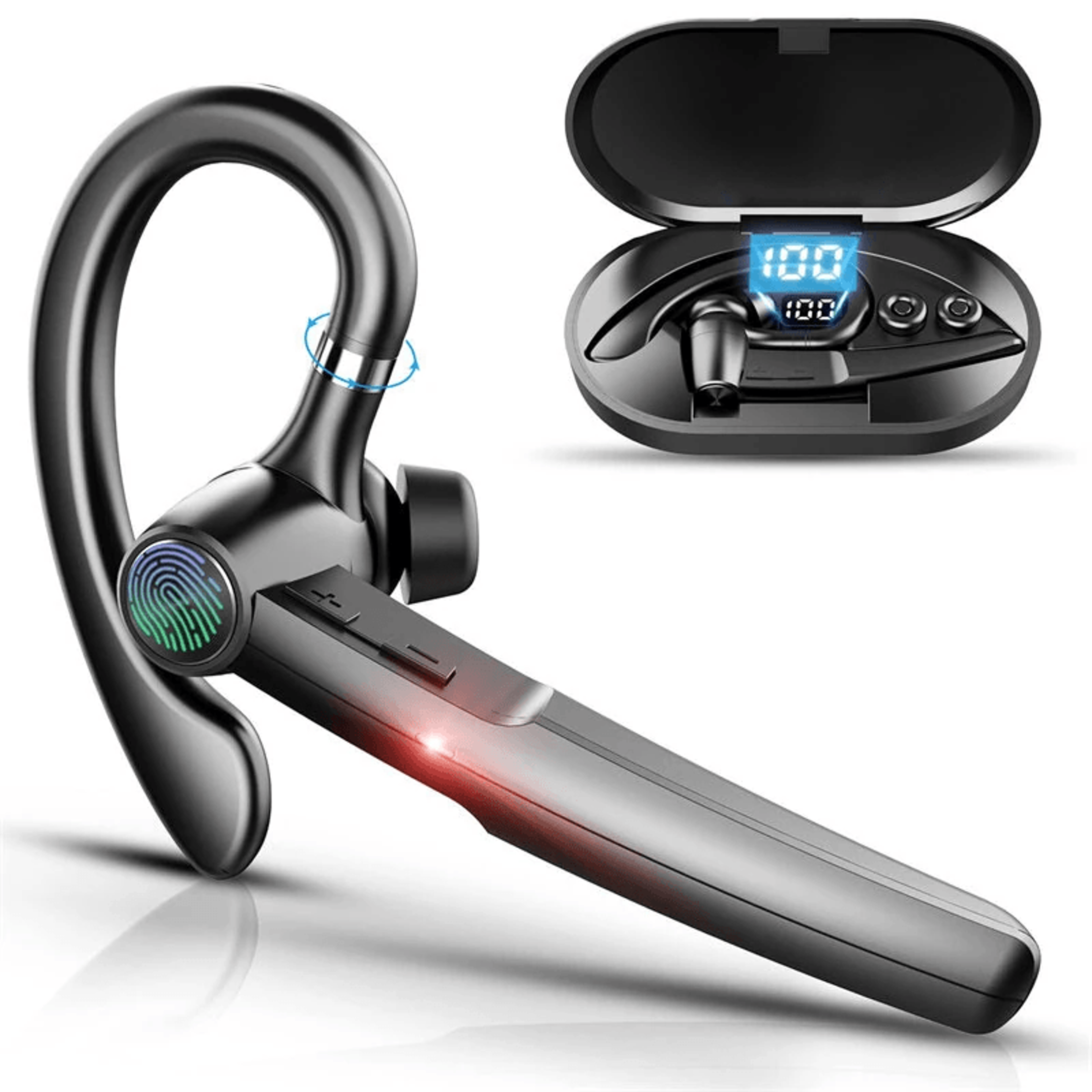 Wireless Bluetooth Earhook Headset With Dual Mic Noise Cancelling And Charging Case 0