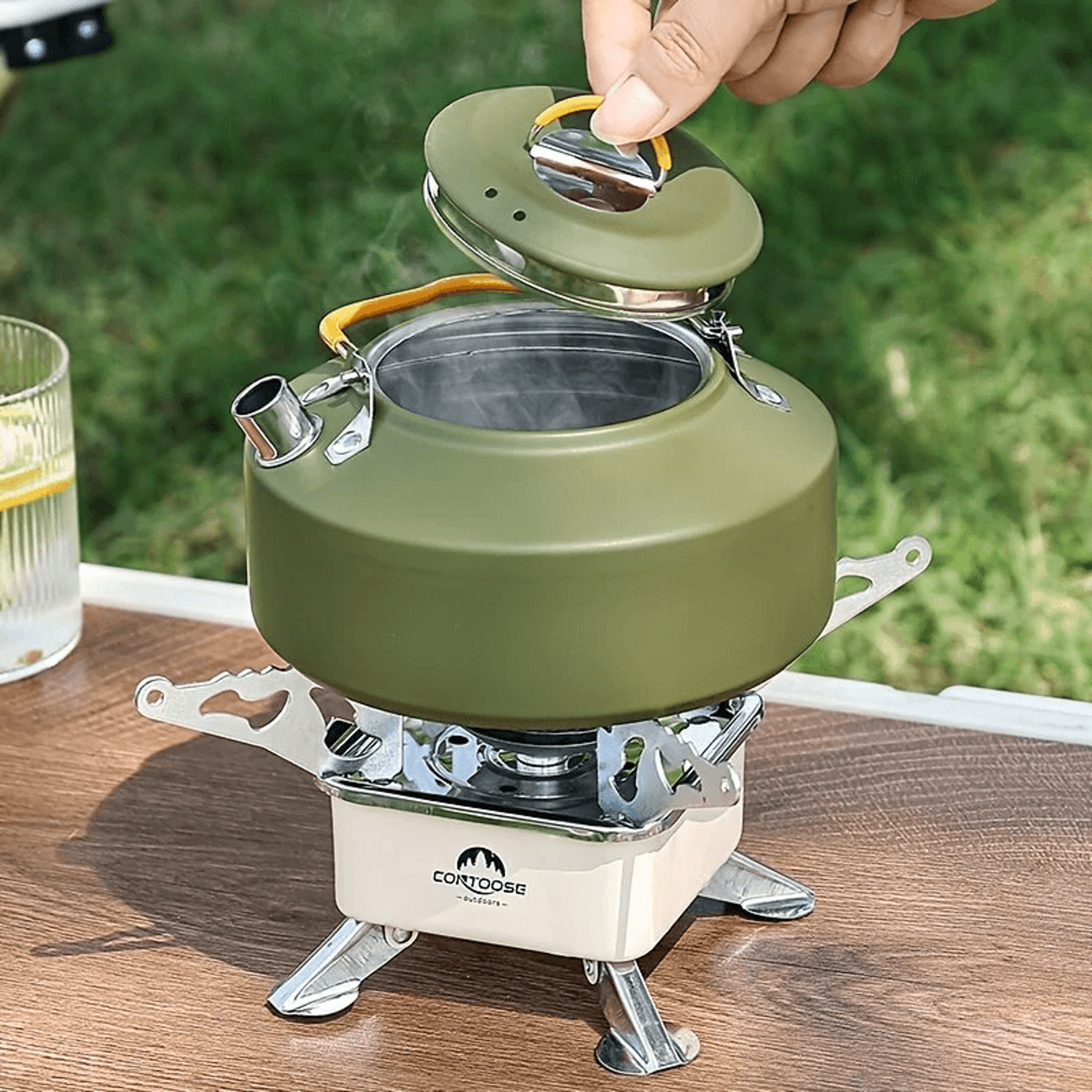 Portable Camping Cookware Set With Kettle Cooking Pot Pan And Outdoor Tableware 1