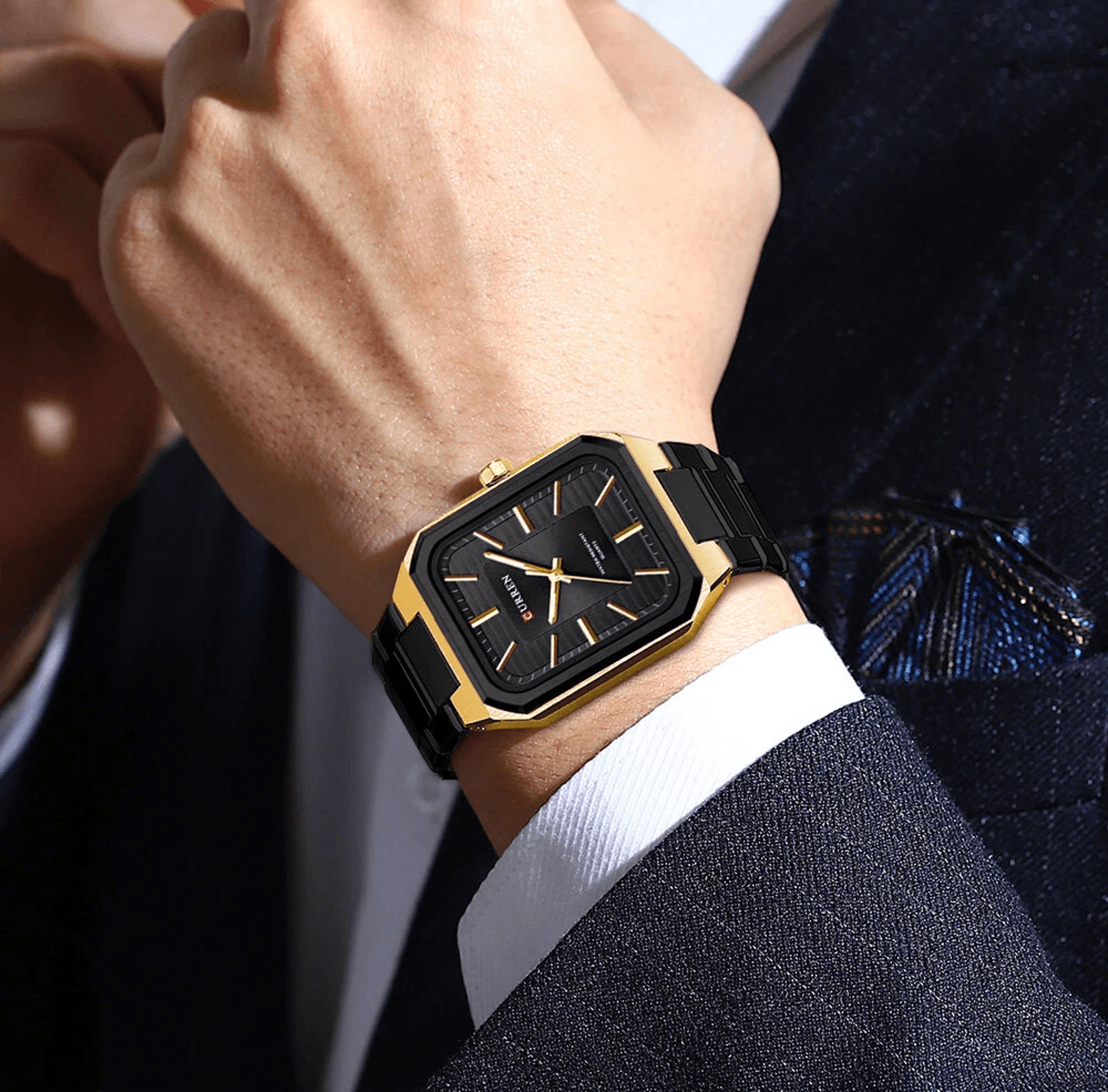 Rectangular Business Watch For Men Stainless Steel Quartz Wristwatch With Luminous Hands 3
