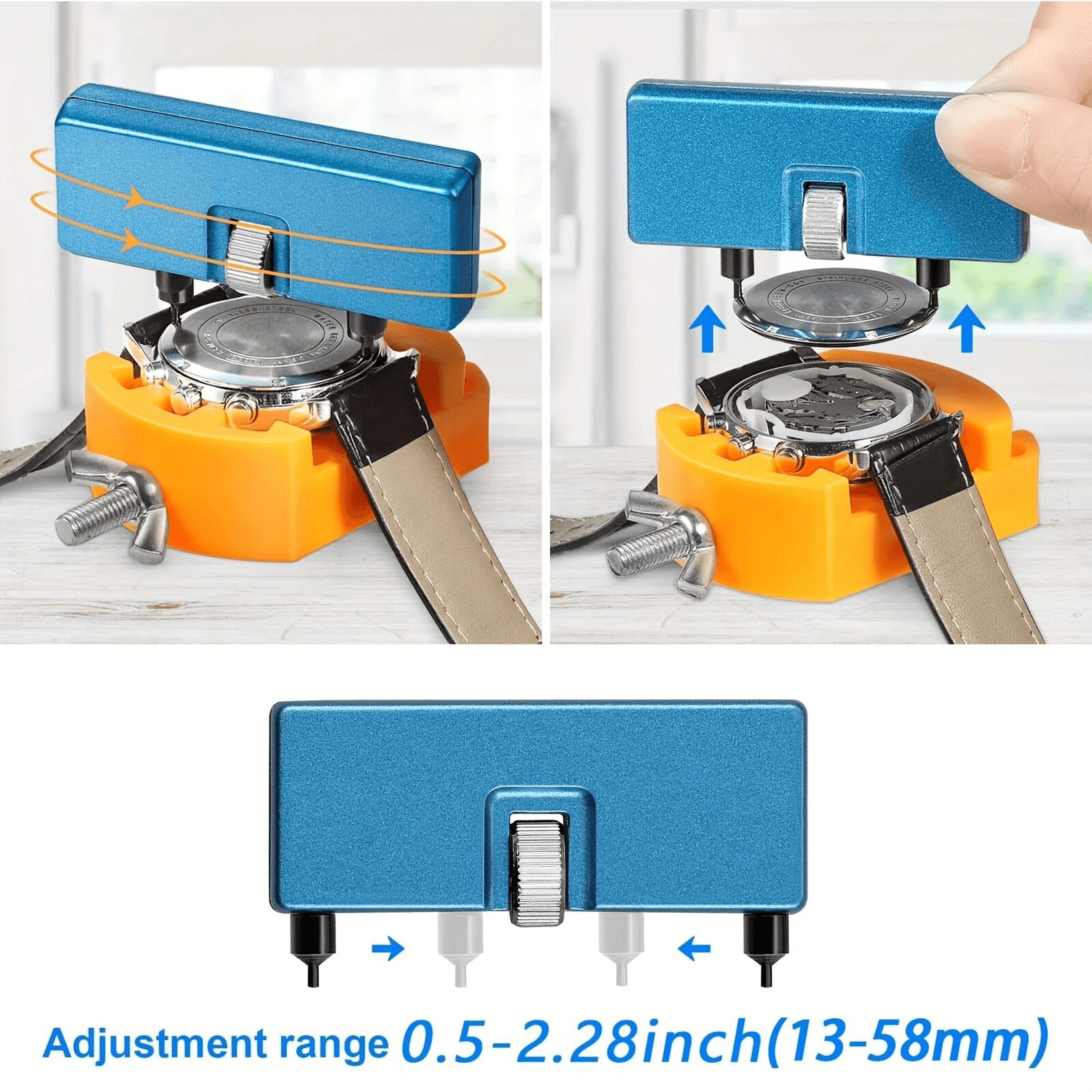 Adjustable Watch Case Back Opener Tool Set With Holder And Tweezers 7
