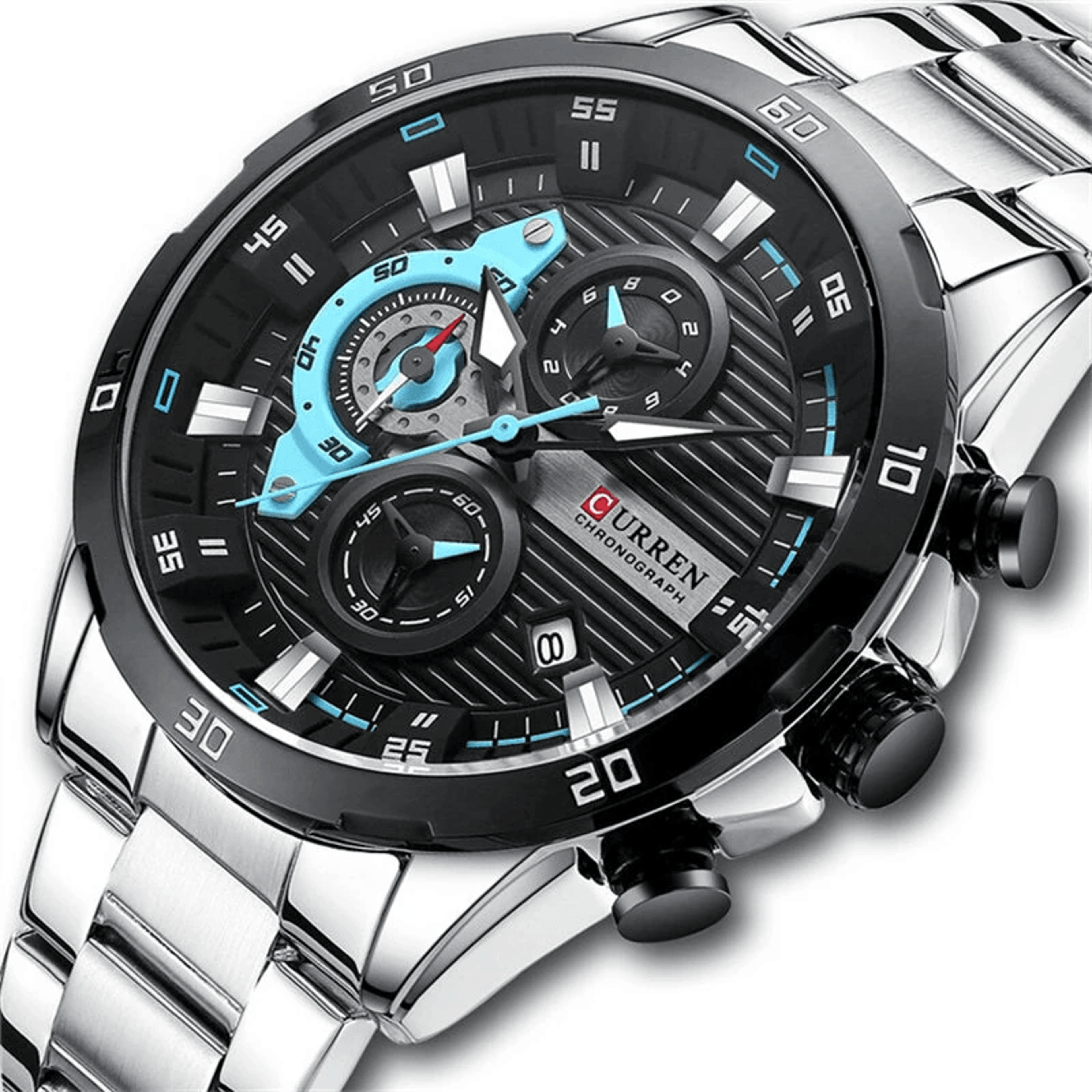 Mens Stainless Steel Chronograph Quartz Watch Waterproof Business Casual Wristwatch 4