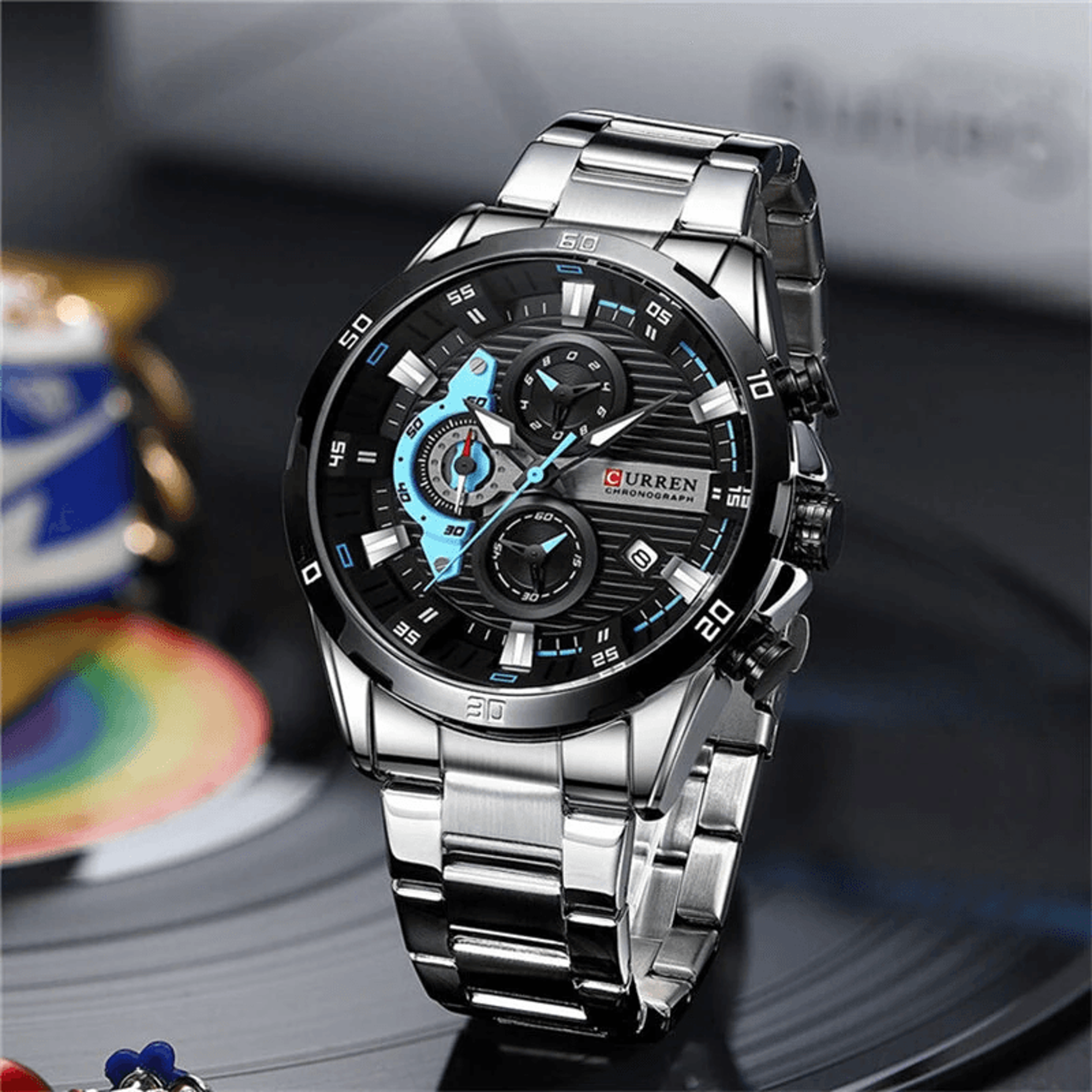 Mens Stainless Steel Chronograph Quartz Watch Waterproof Business Casual Wristwatch 3