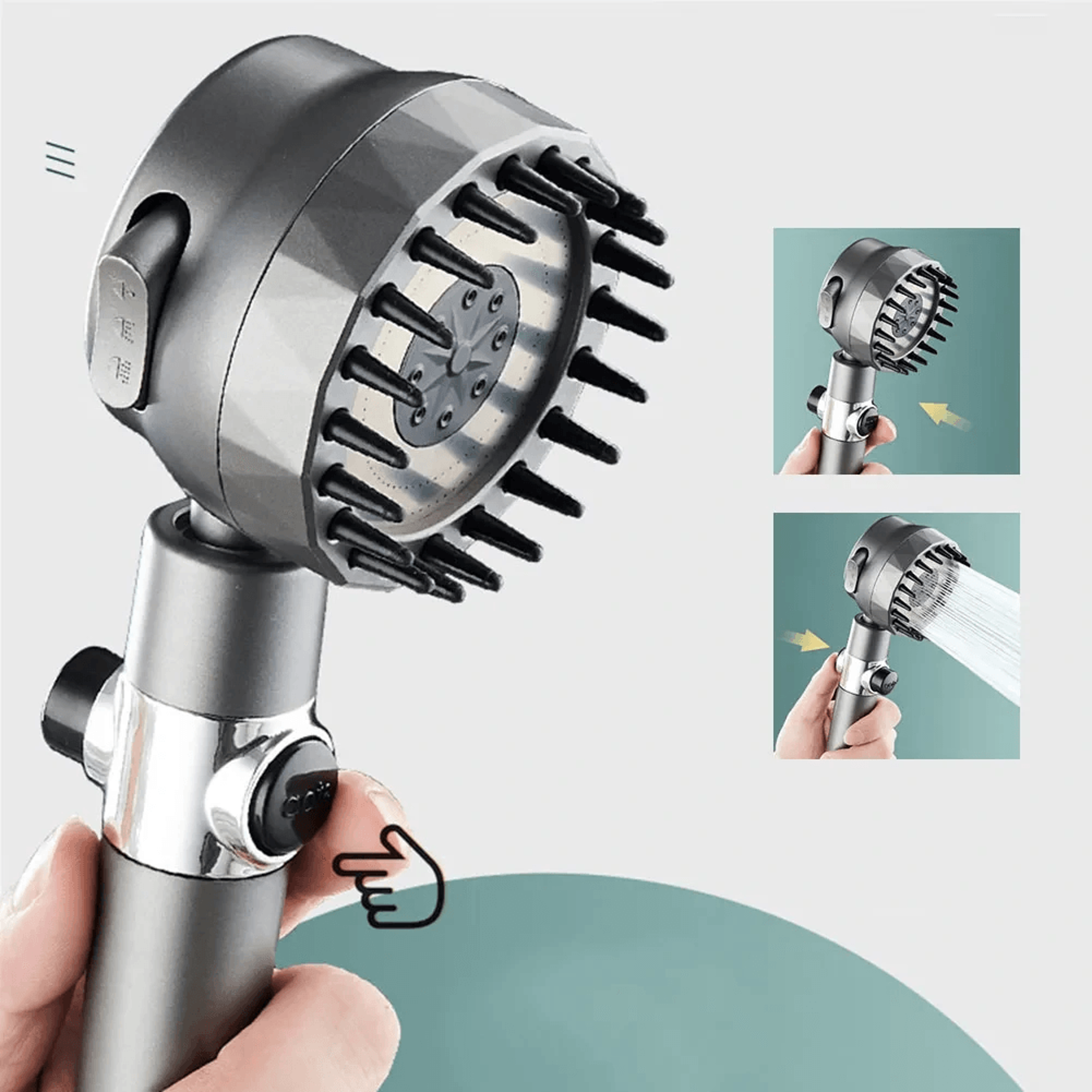 High Pressure Filter Shower Head With One Touch Stop And Massage Brush 1