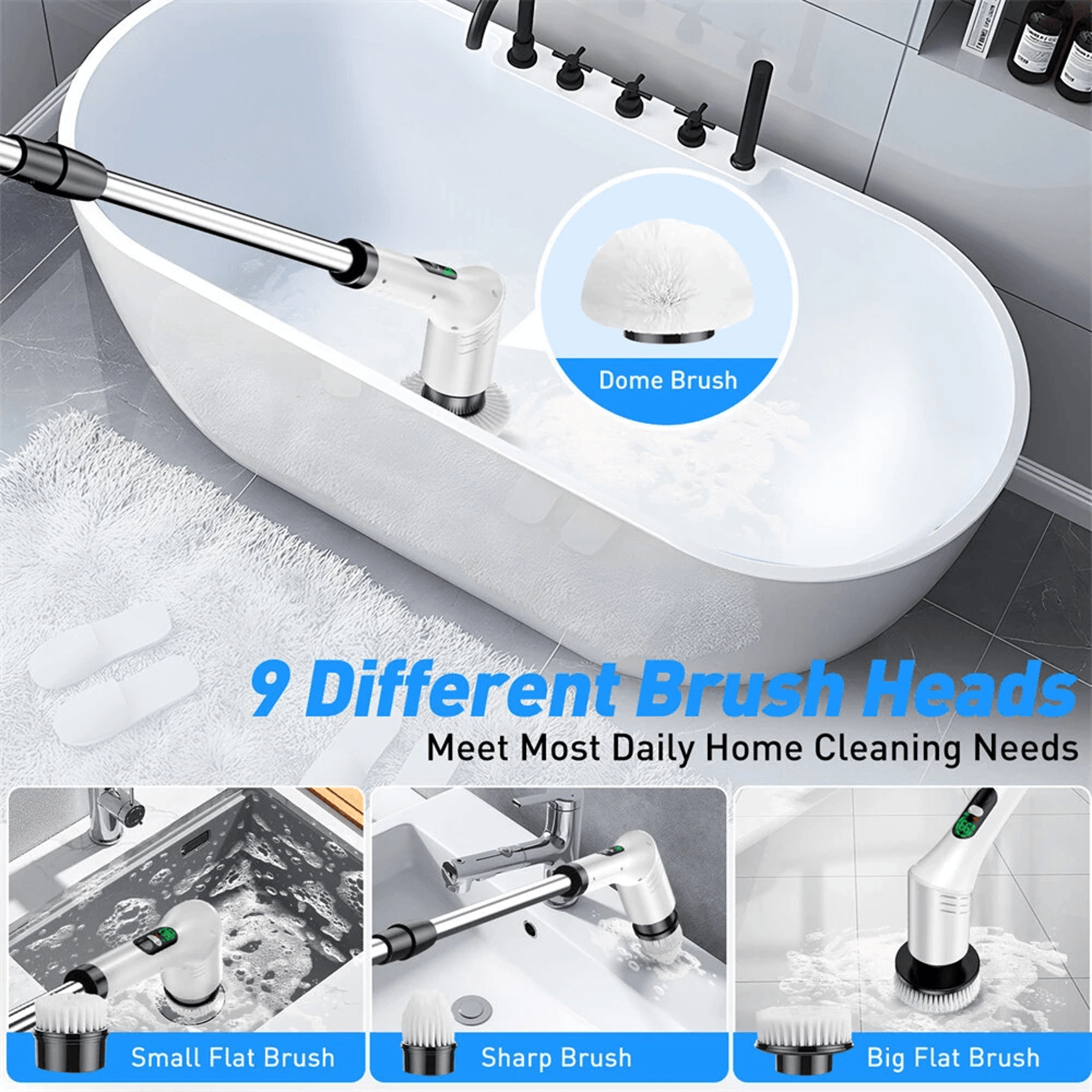 Electric Spin Scrubber Cordless Cleaning Brush With Extendable Handle 3