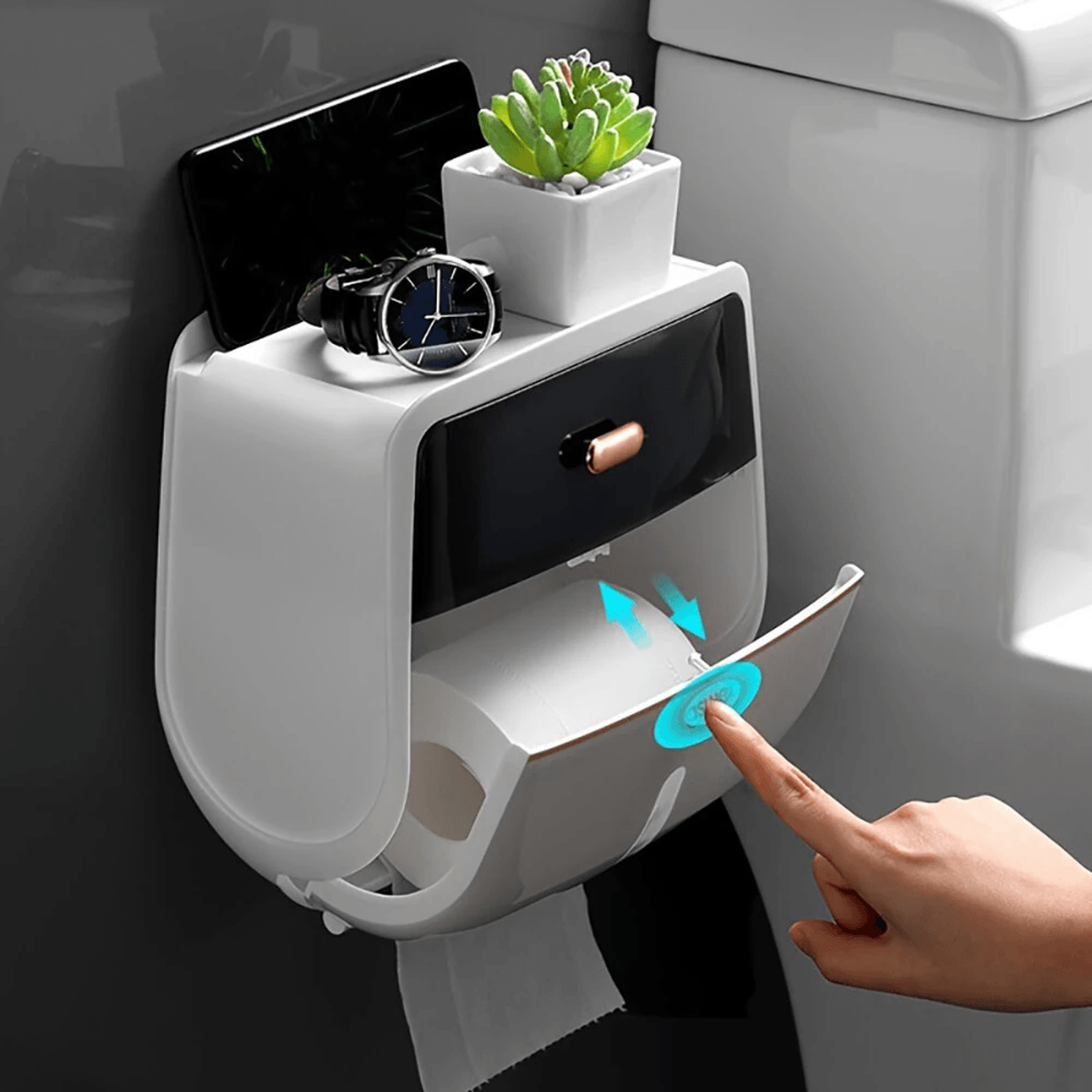 Wall Mounted Toilet Paper Holder With Double Layer Bathroom Organizer Shelf 1