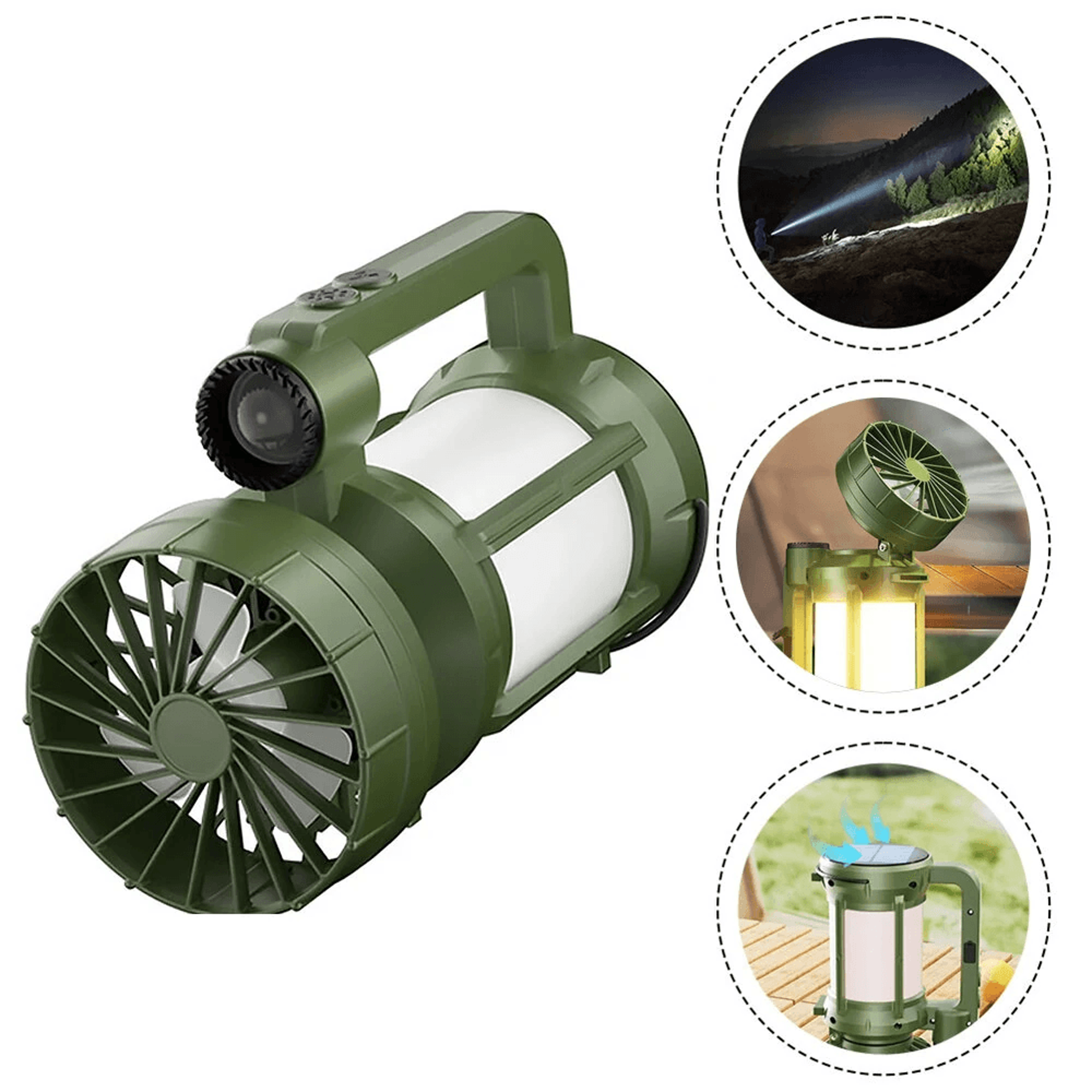 Portable Solar Camping Lantern With Mini Fan LED Flashlight And Type C Rechargeable Battery 6