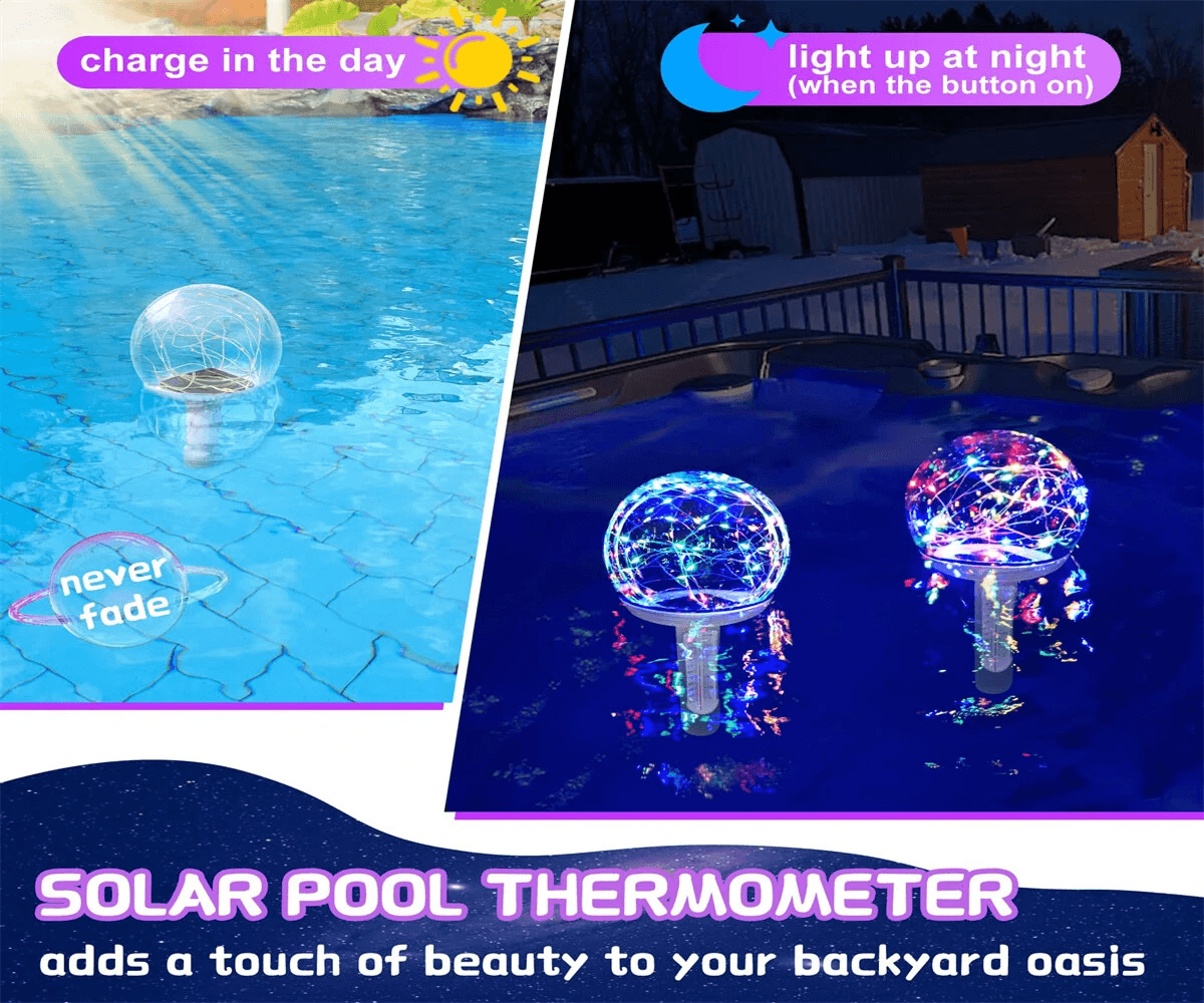 Solar Floating Pool Thermometer With LED Colored Night Light 0
