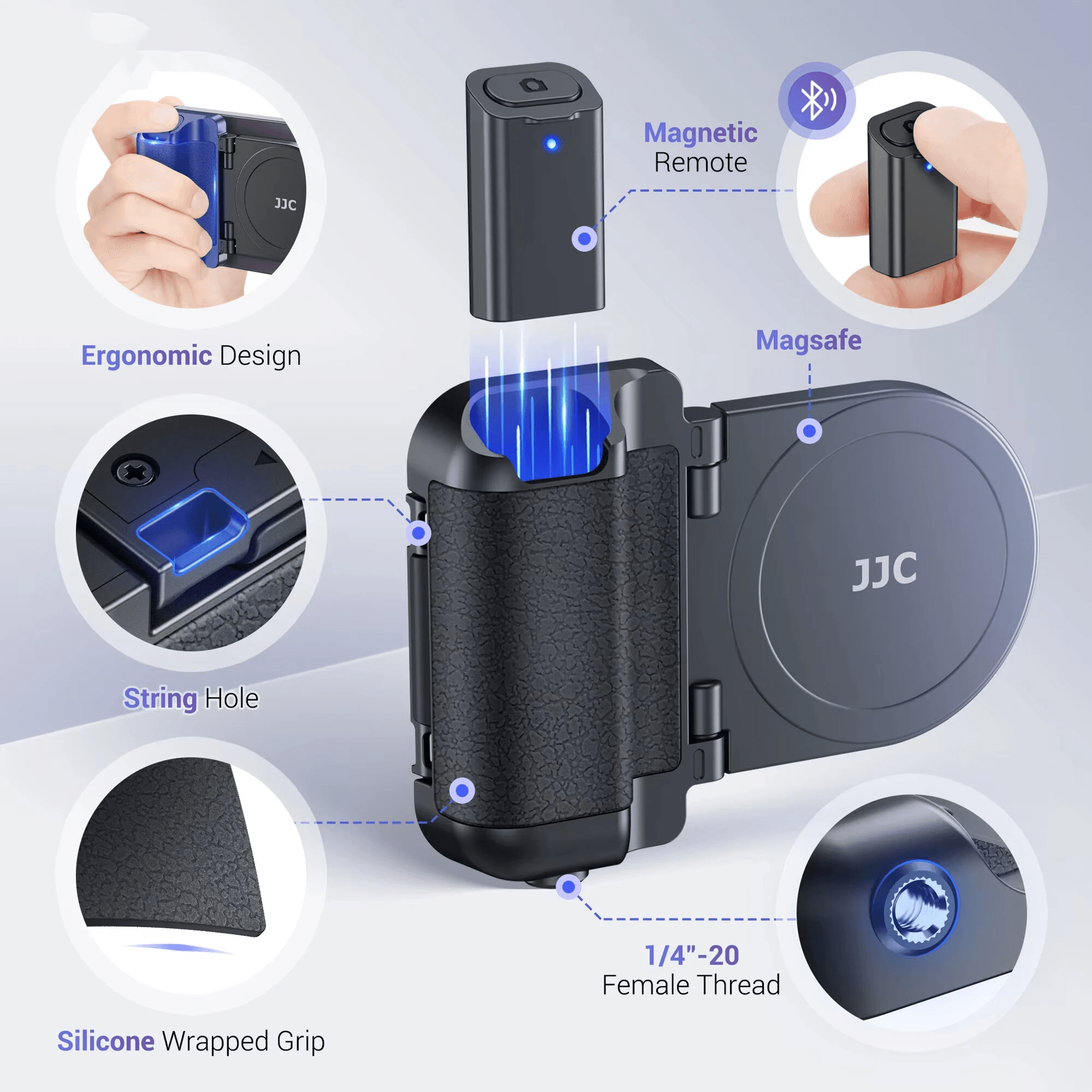 Magnetic Phone Camera Grip Stand With Bluetooth Remote And Tripod Mount 4
