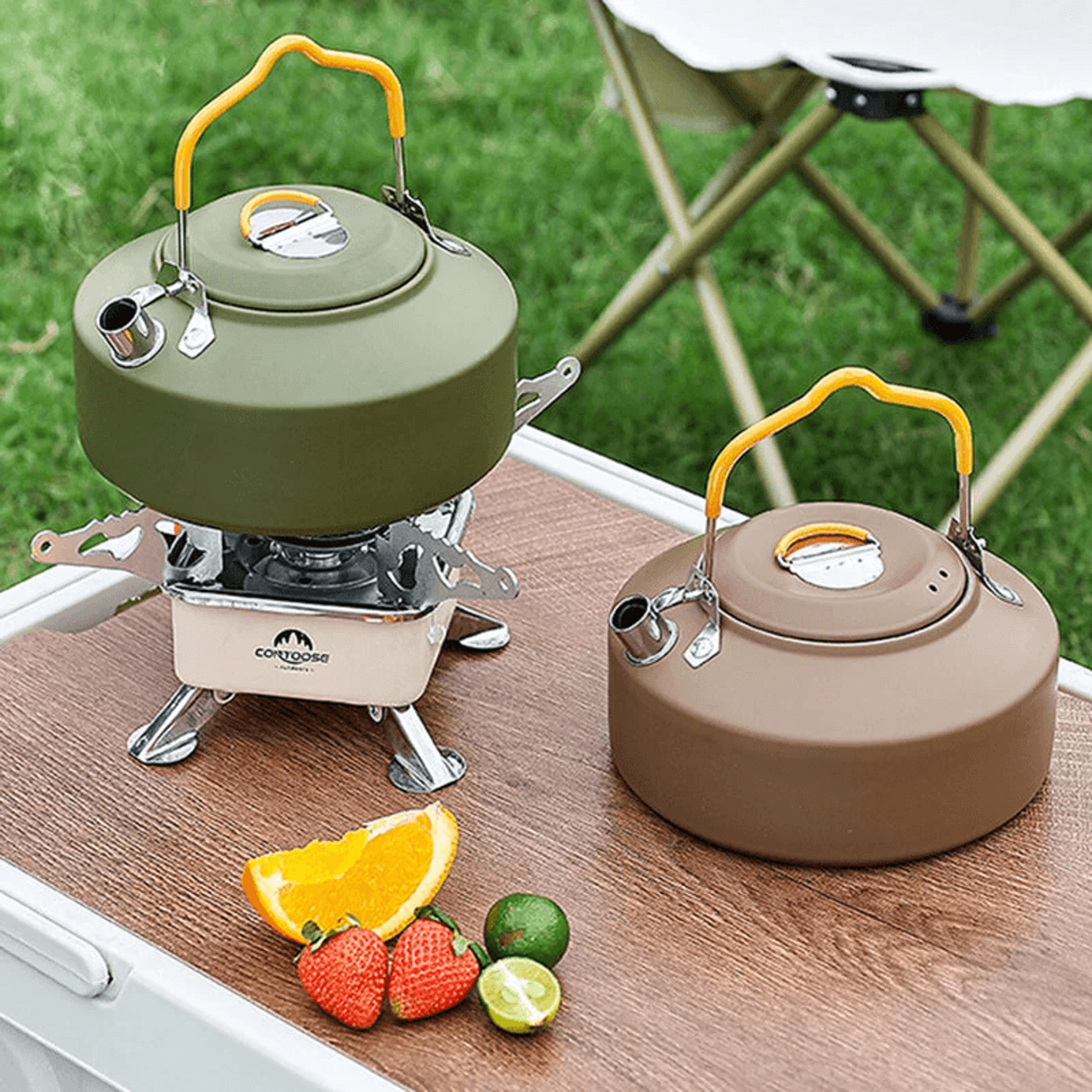 Portable Camping Cookware Set With Kettle Pot Pan And Outdoor Tableware 4