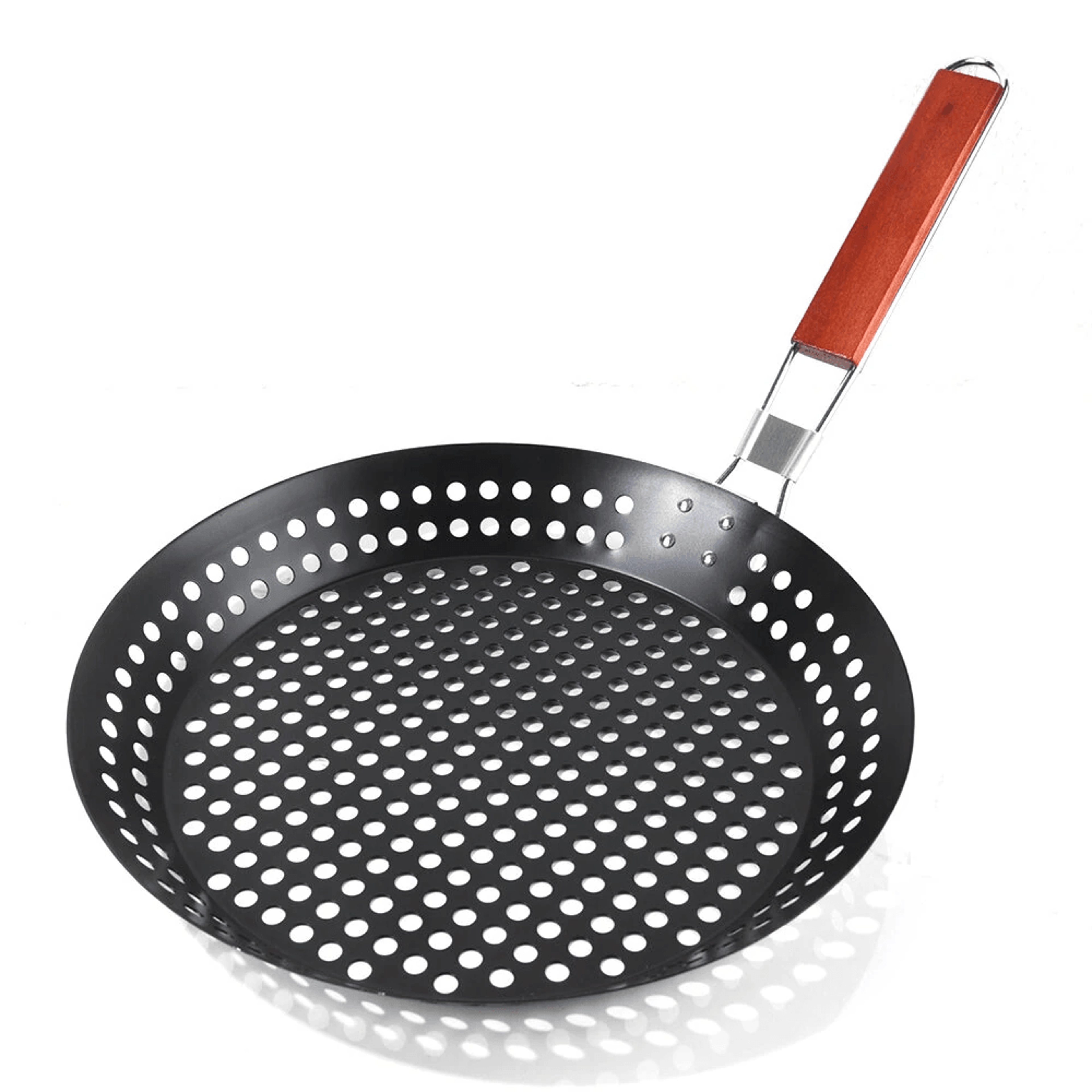 Round BBQ Grill Basket With Folding Handle For Vegetables Seafood And Outdoor Cooking 0