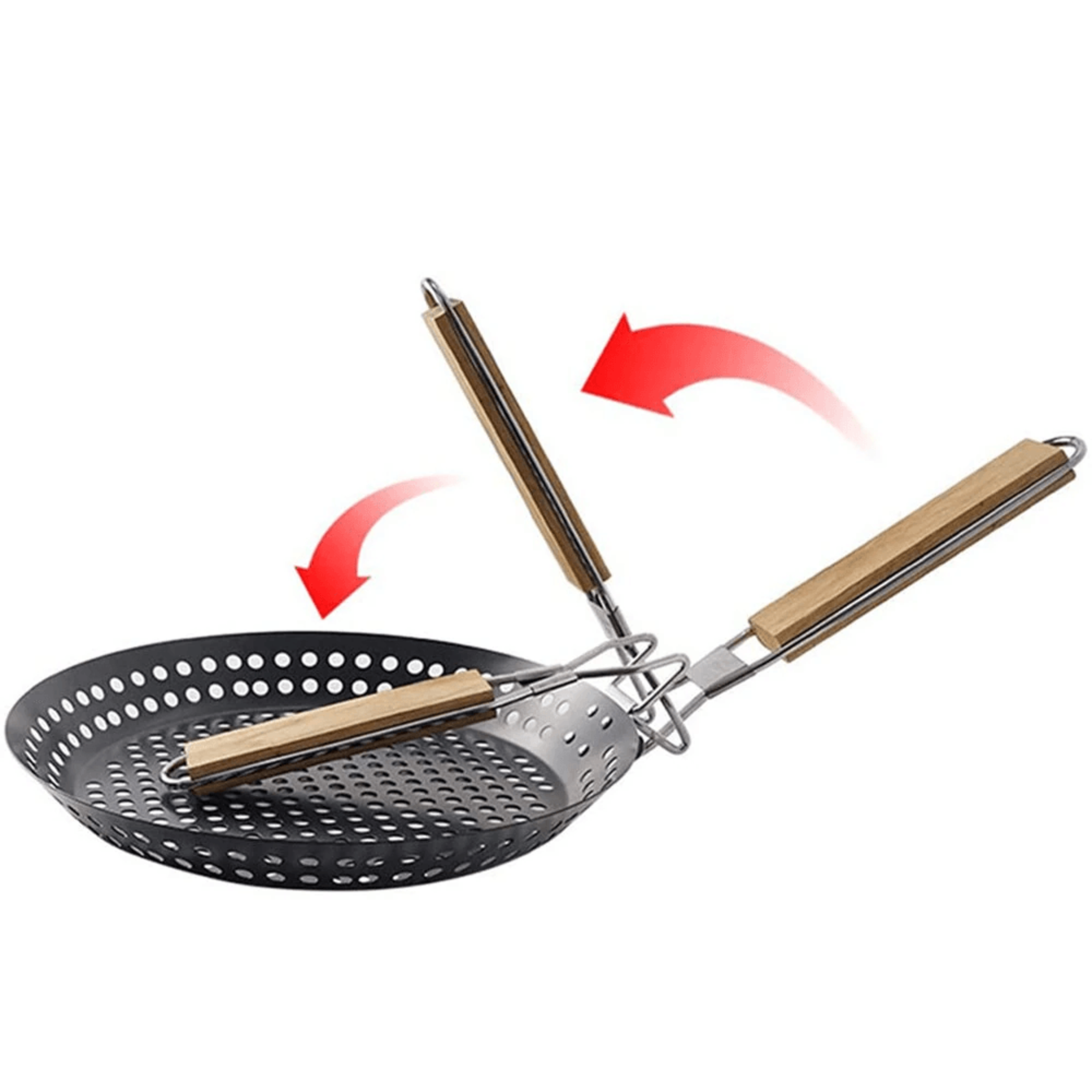 Round BBQ Grill Basket With Folding Handle For Vegetables Seafood And Outdoor Cooking 4