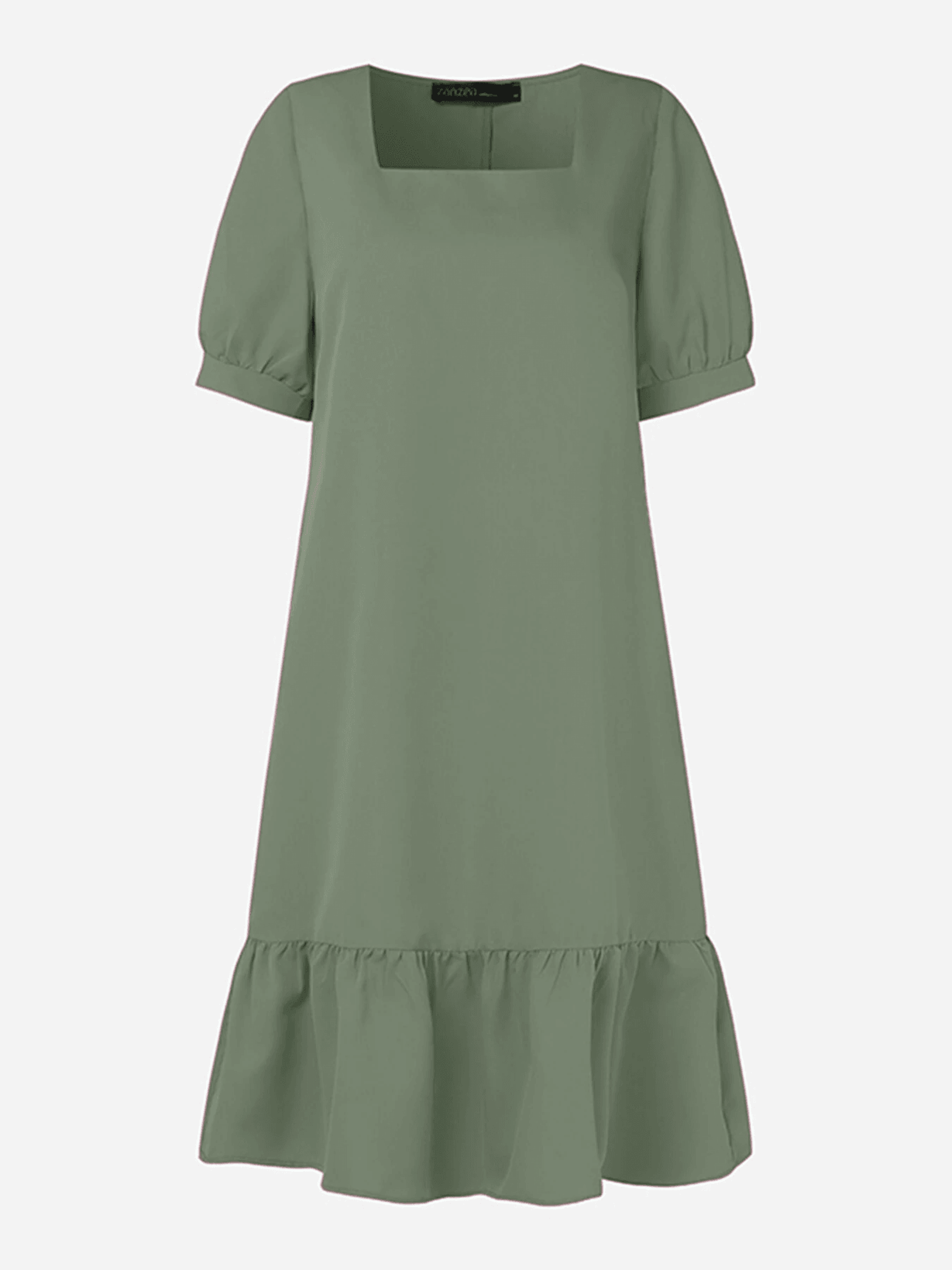 Vintage Square Neck Summer Dress With Lantern Sleeves And Ruffle Trim 7