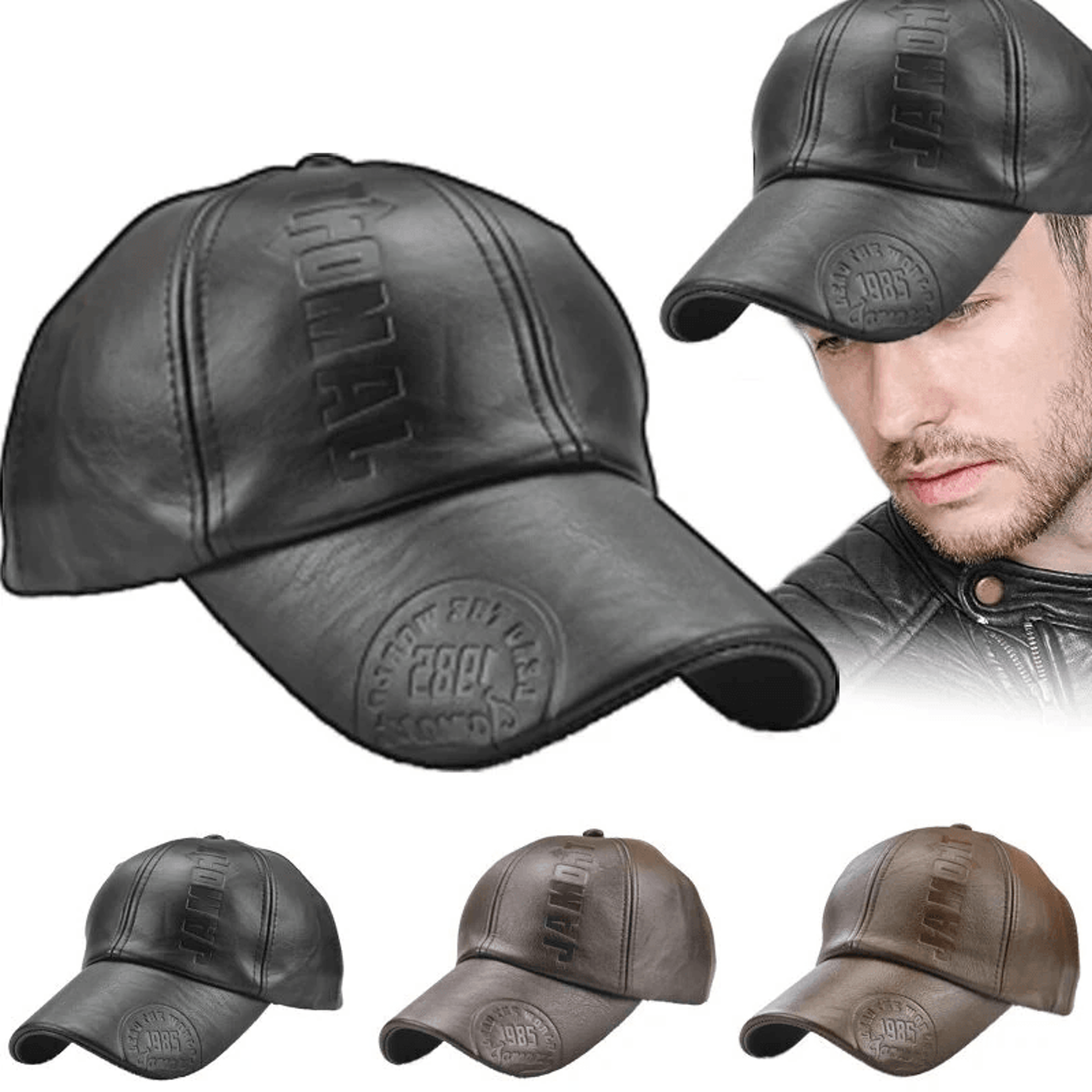 PU Leather Baseball Cap Adjustable Unisex Embossed Sun Visor Hat 0