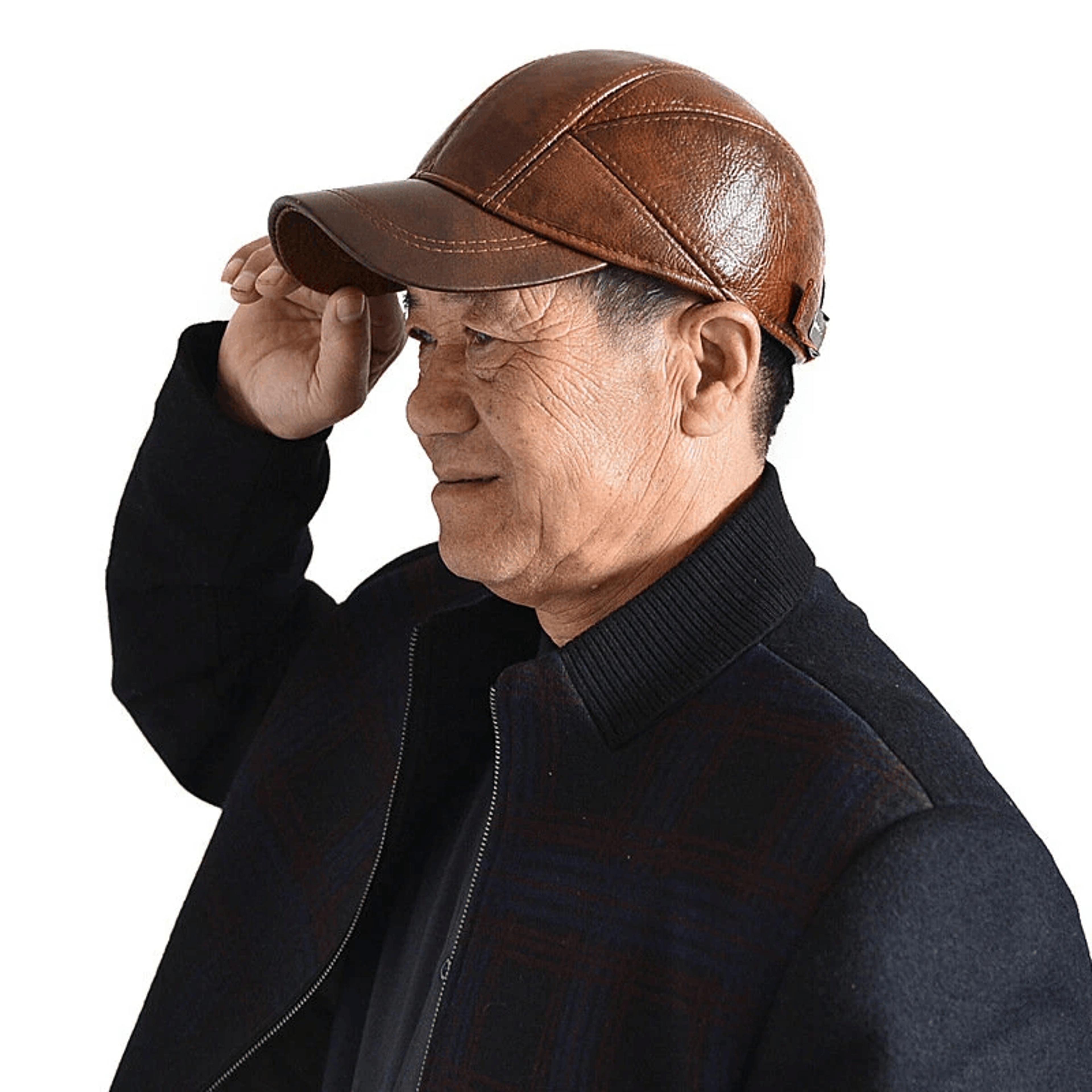 Mens Genuine Leather Baseball Cap With Hidden Ear Flaps Winter Warm Outdoor Hat 3