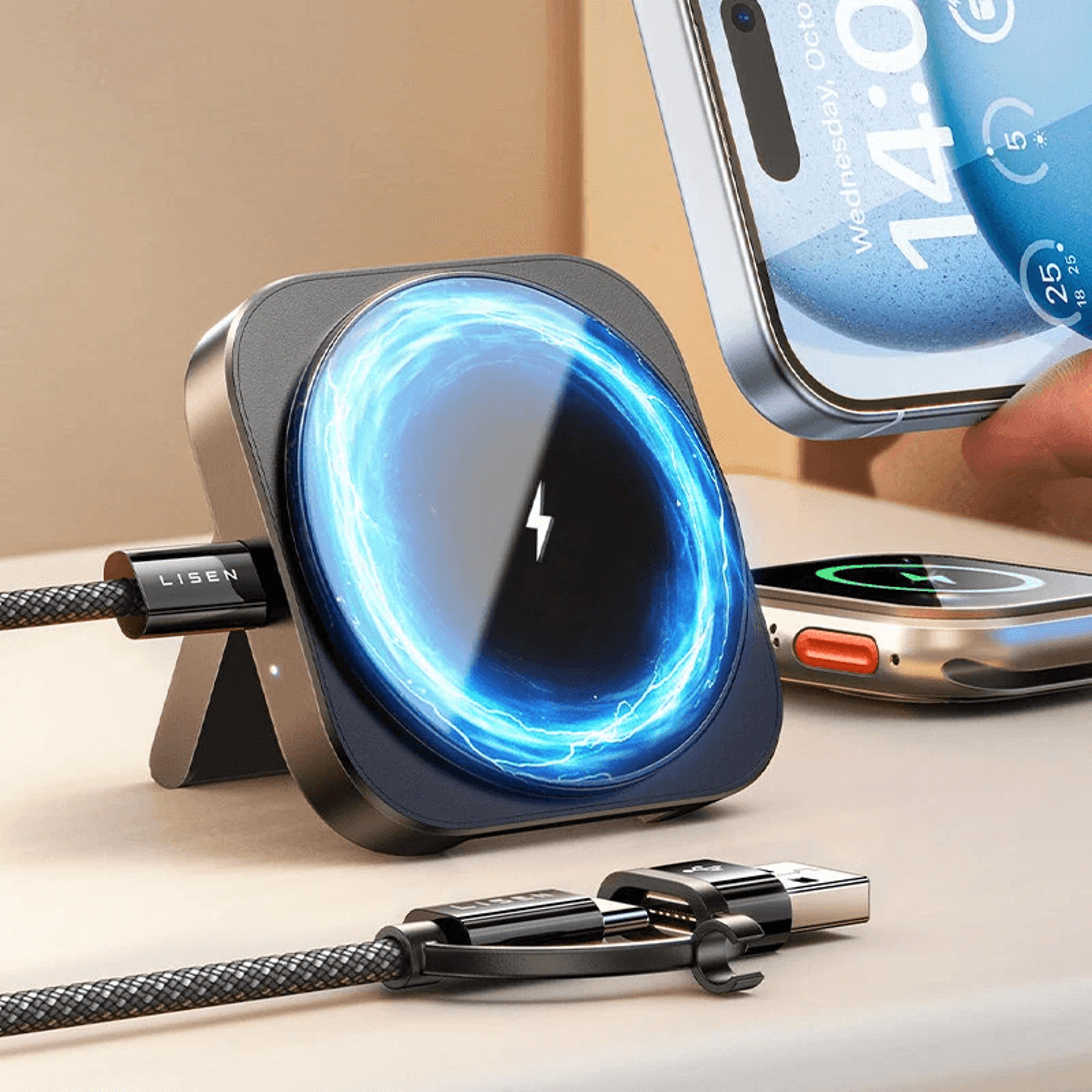 Magnetic Wireless Charger With Adjustable Phone Stand 1