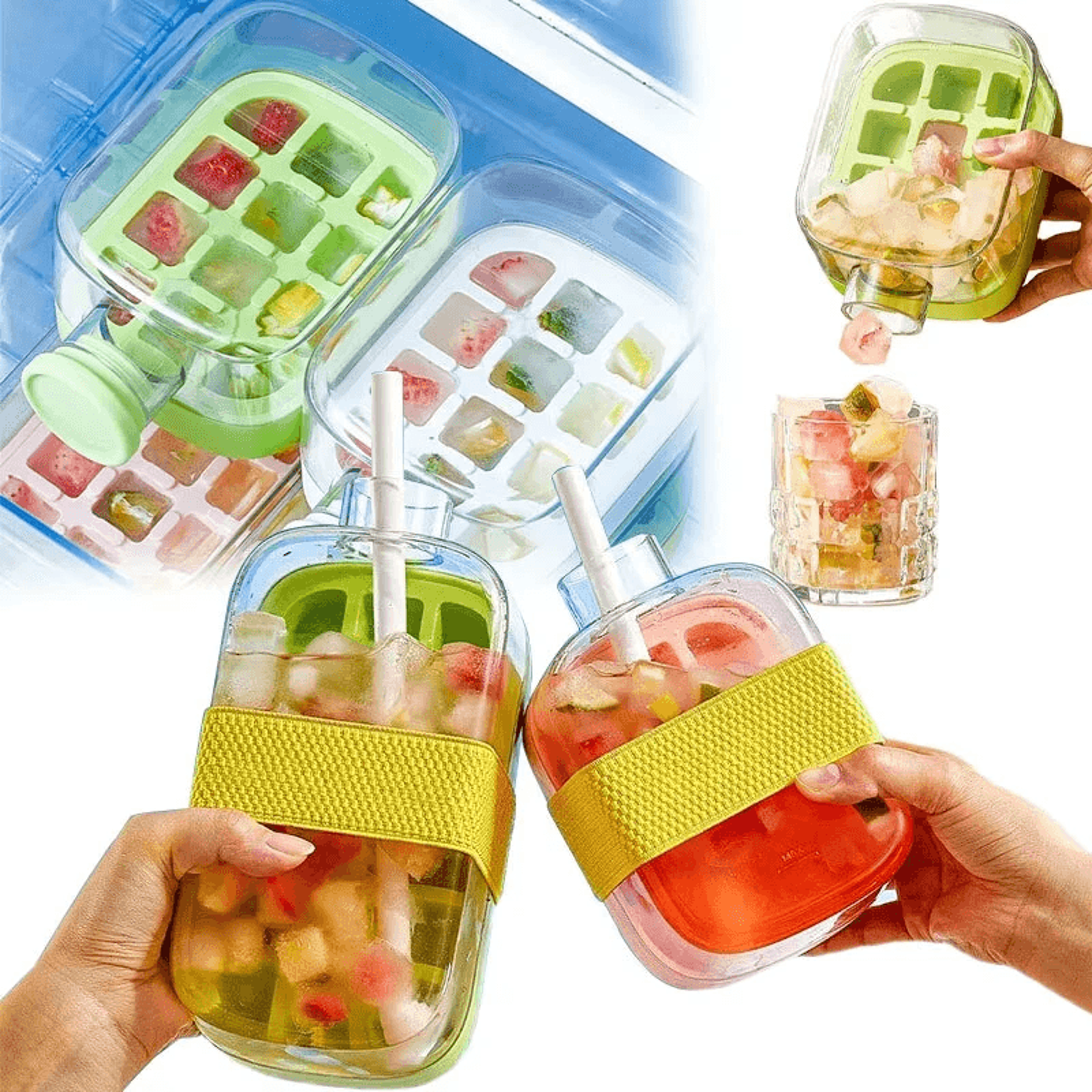 One Click Ice Cube Bottle With Silicone Mold And Straw 4