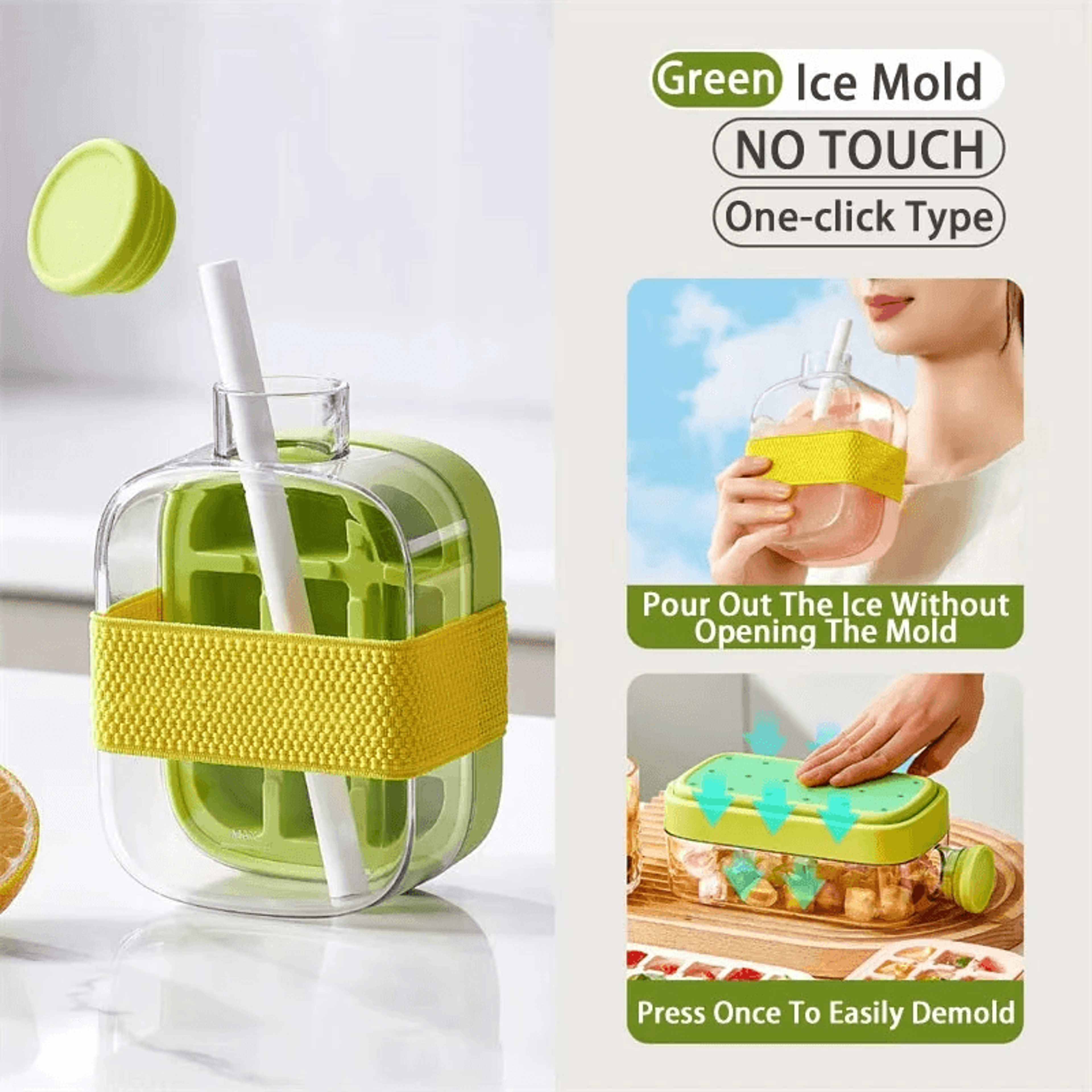 One Click Ice Cube Bottle With Silicone Mold And Straw 8