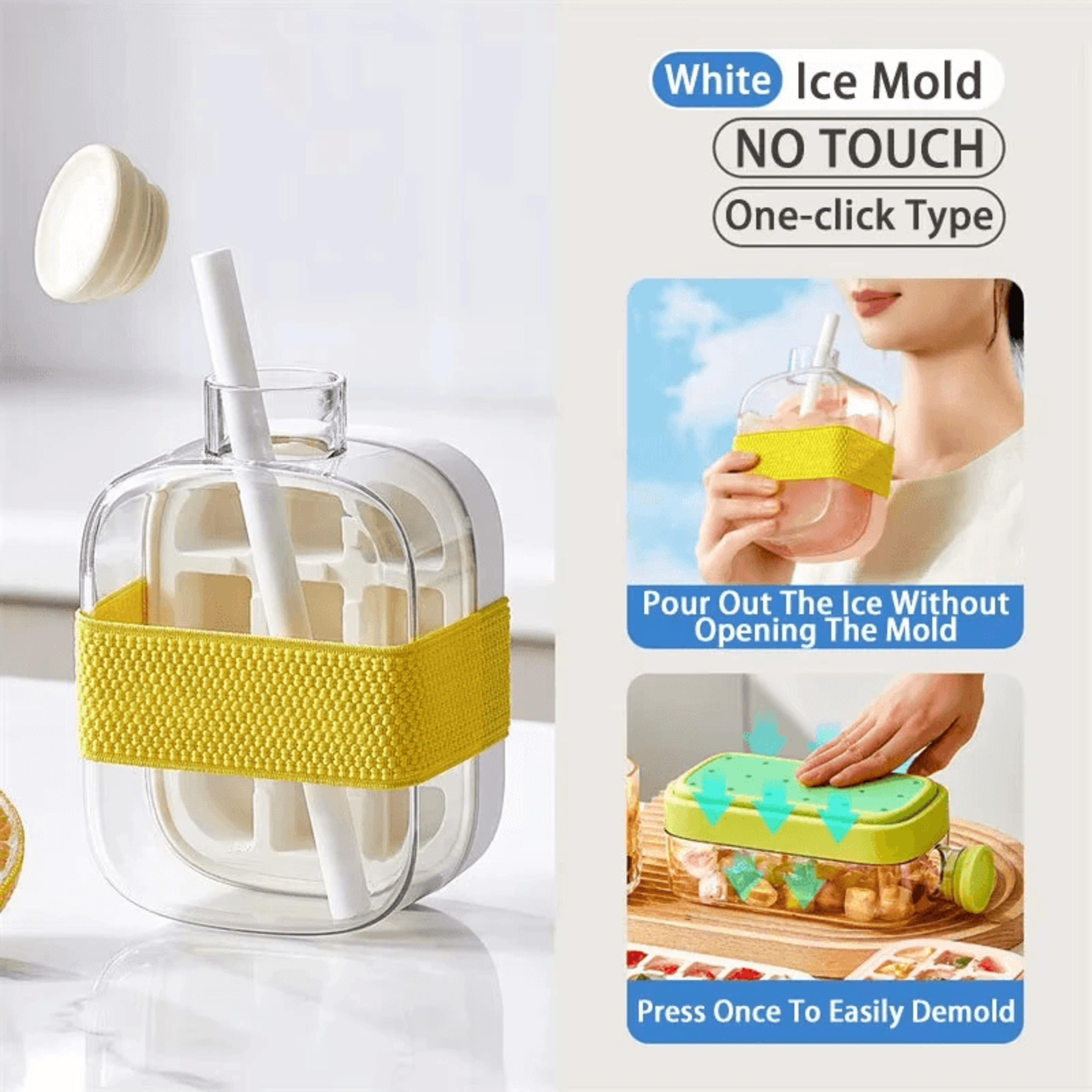 One Click Ice Cube Bottle With Silicone Mold And Straw 9